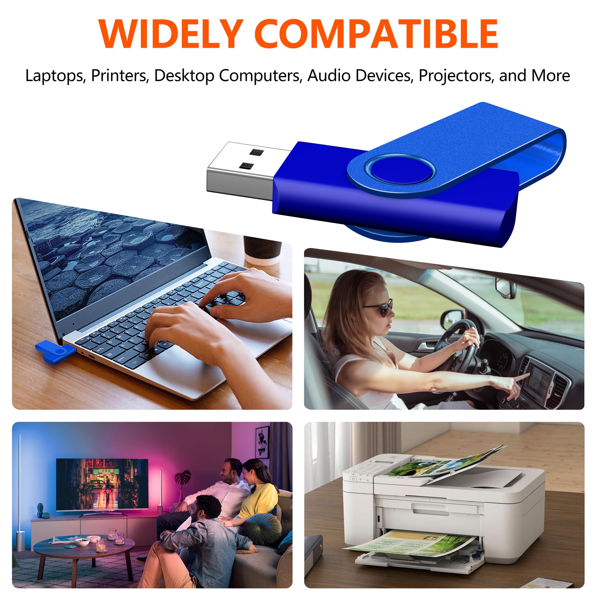 Lot de 2 Clé USB Pivotantes 64Go USB 2.0 Flash Drive Stockage Rotation Disque Mémoire Stick USB U Disque avec Lumière LED, 2 Cordes, Bleu/Violet