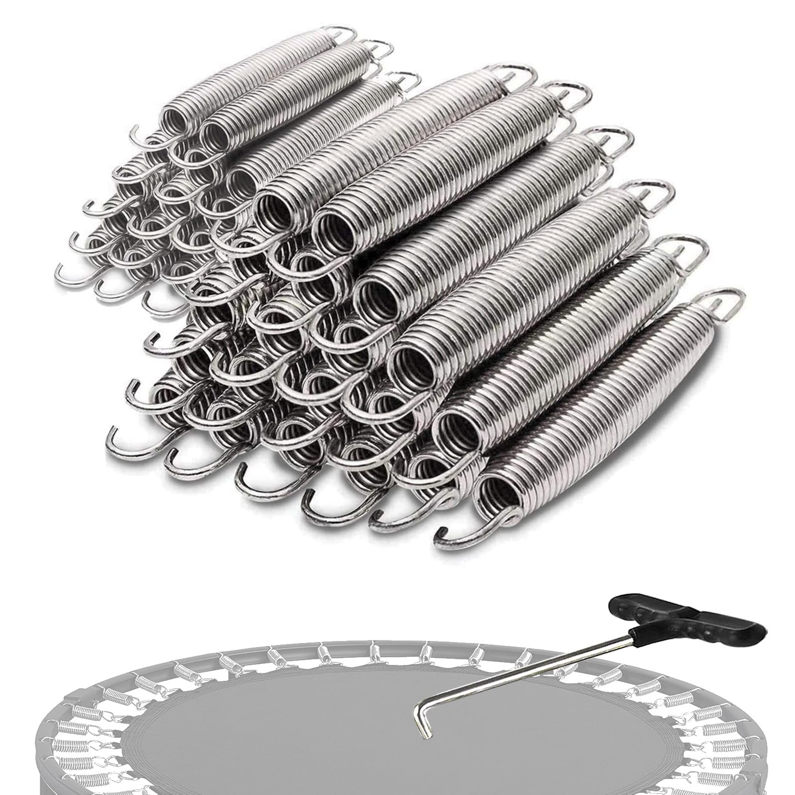 Generisch Trampolinfedern Ersatzstahlfedern 140mm 165mm 180mm, Spiralfedern mit T-Haken für Trampoline Ø240-427cm
