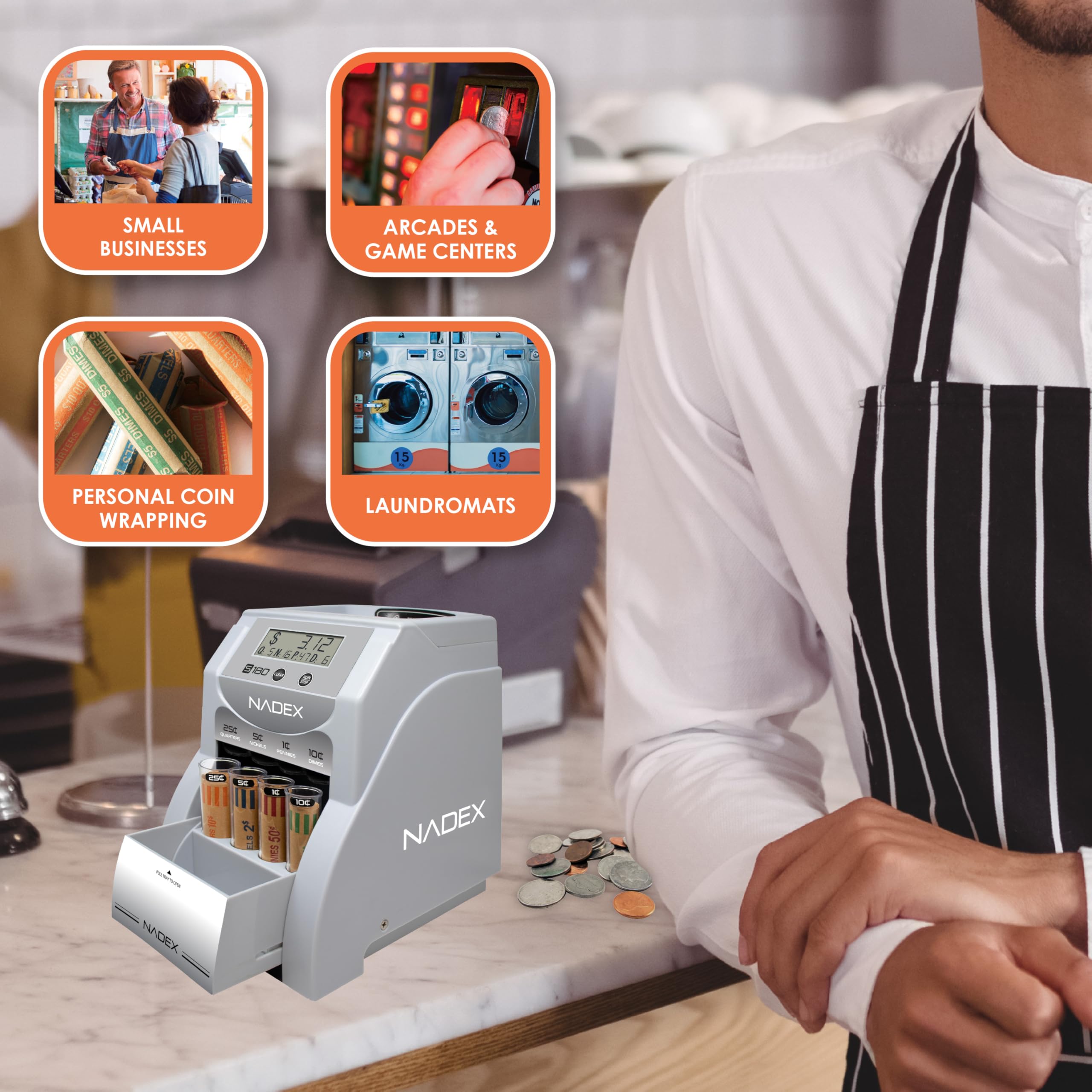 Nadex Clasificador y contador digital de monedas S180 - Muestra valores totales y denominación, color plateado