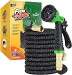 Flexi Hose avec 8 Function Buse Jardin extensible Hose, Léger & Jardin flexible sans évier Hose, Raccords en laiton massif de 3/4 pouces et double latex, 50 Ft Noir