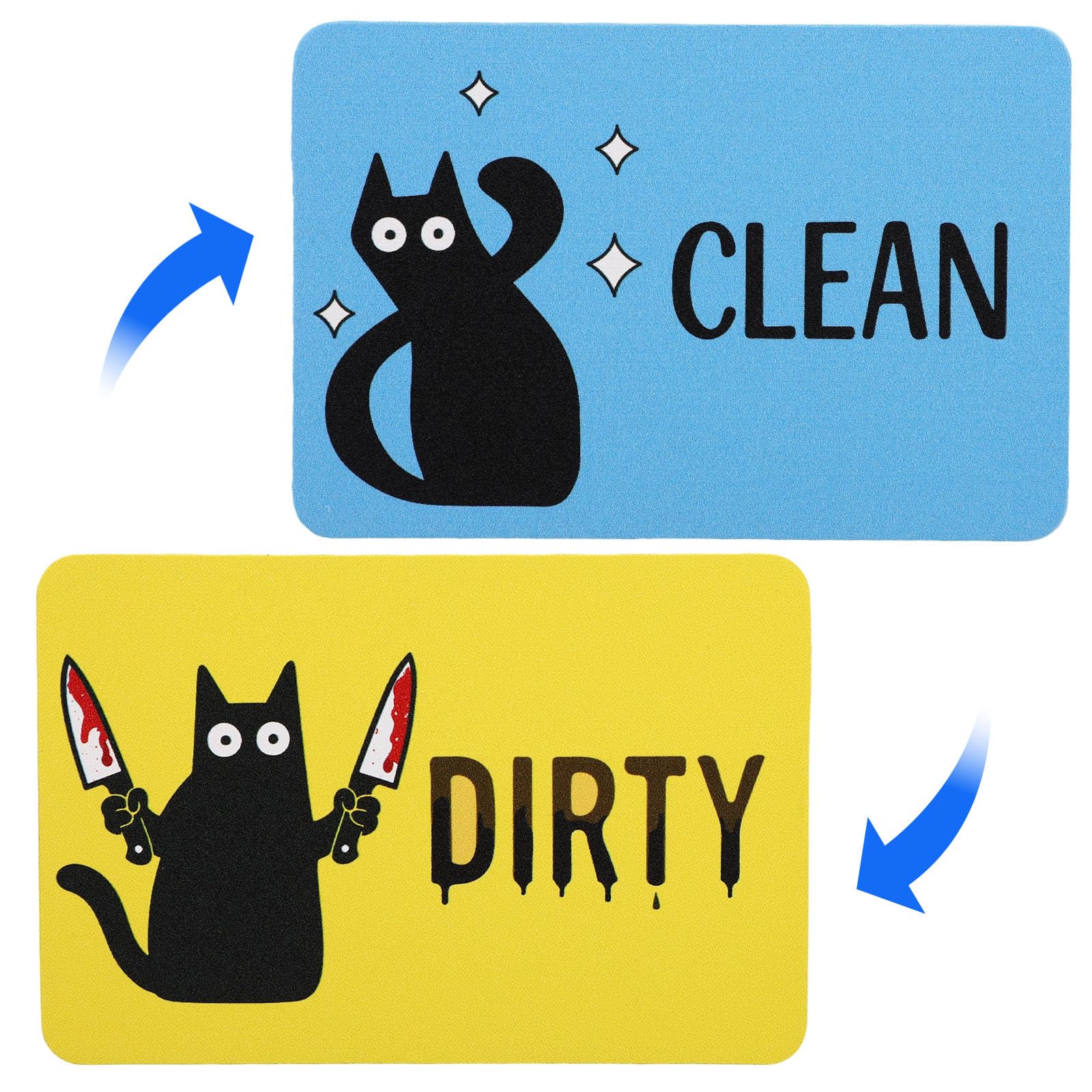 2pcs Black Cat Clean Dirty Dishwasher Magnet, Double-Sided Square Magnetic Clean Dirty Sign Funny Kitchen Accessories for Dishwasher Fridge Laundry Room