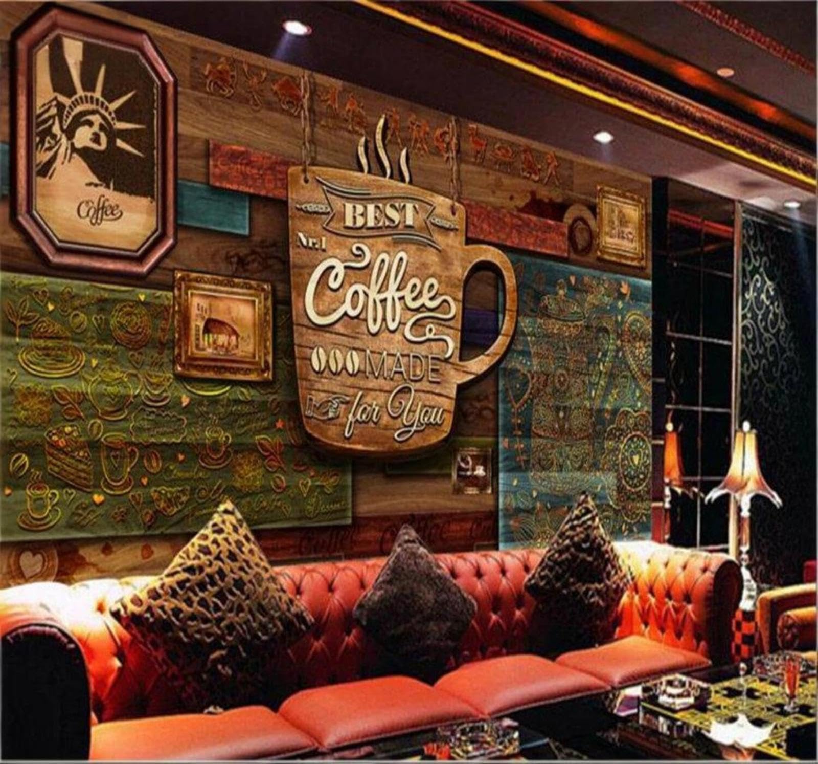 Xlming 350Cm×256Cm(B×H) Vintage Woodgrain Relief Coffee Café 3D Wallpaper Luxury Silk Study Dining Feature Sofa Grey Bedroom Living Room Tv Decorative Wall-350Cm×256Cm