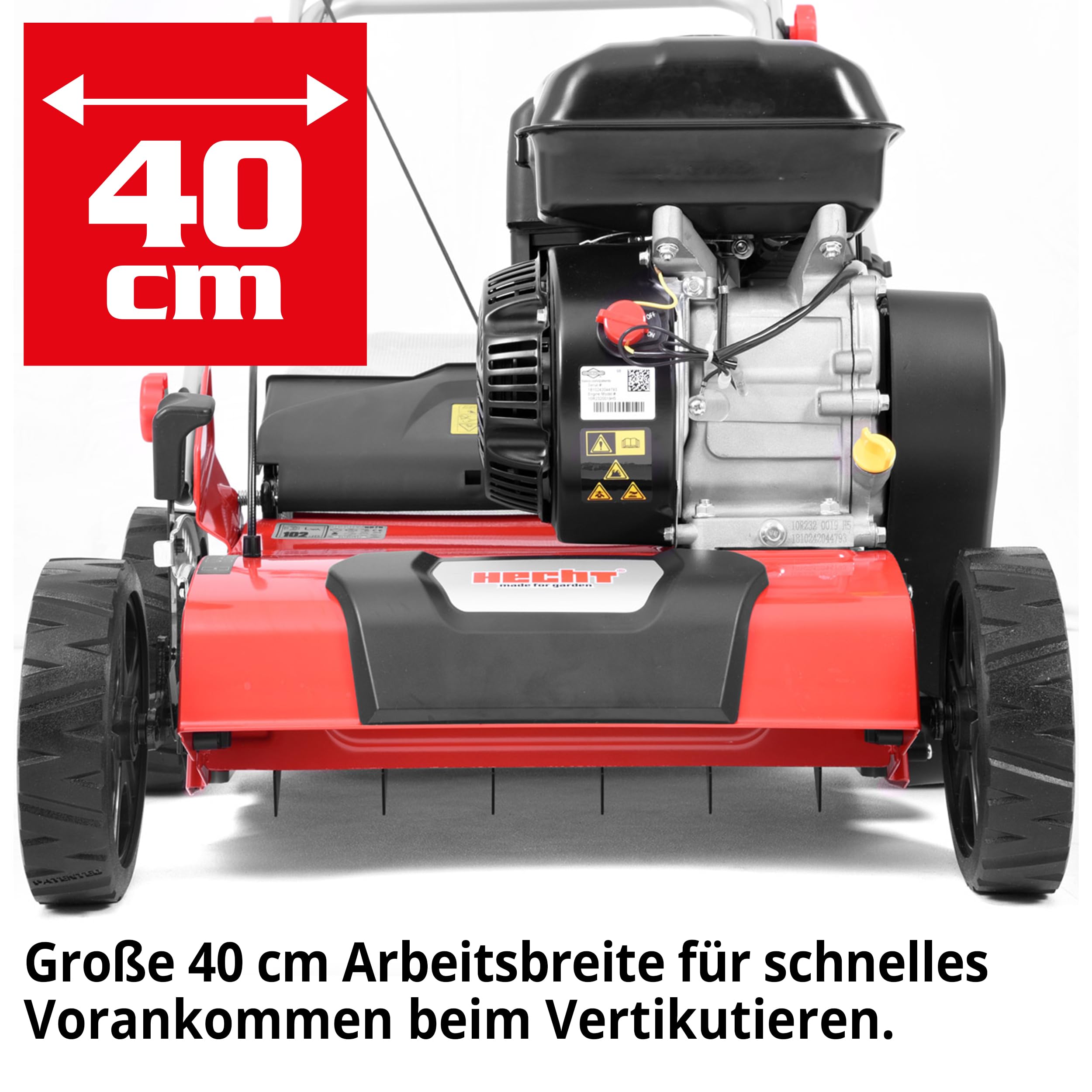 HECHT 2-IN-1 Benzin Vertikutierer/Lüfter für optimale Rasenpflege – 4,2 kW / 5,7 PS – 40 cm Arbeitsbreite – 45 l Fangkorb – mit 2 Walzen für effektives entfernen von Moos und Unkraut im Rasen