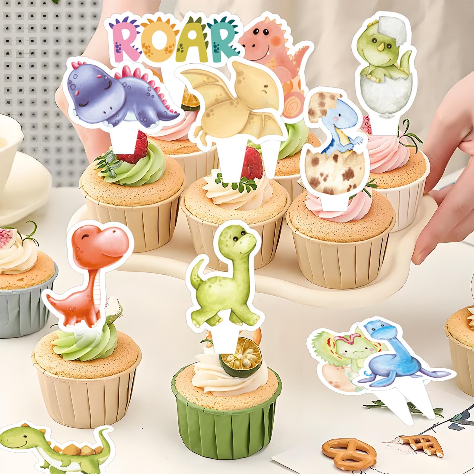 Confezione Da 6 Decorazioni Per Torte Di Dinosauri Dinosauro Babyshower  Buon Compleanno Cupcake Topper Alberi Toppers, image size:1600x1600