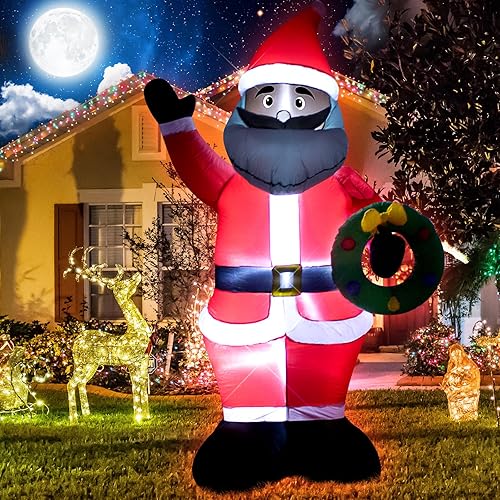Miniatura 6 de Decoración inflable de Papá Noel de Navidad de 8 pies para patio al aire libre, decoración inflable de Papá Noel negro de Navidad para interiores