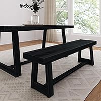 Plank+Beam 60 Inch Solid Wood Farmhouse Dining Bench Black Wirebrush - Easy Assembly Entryway Kitchen Living Room Seat