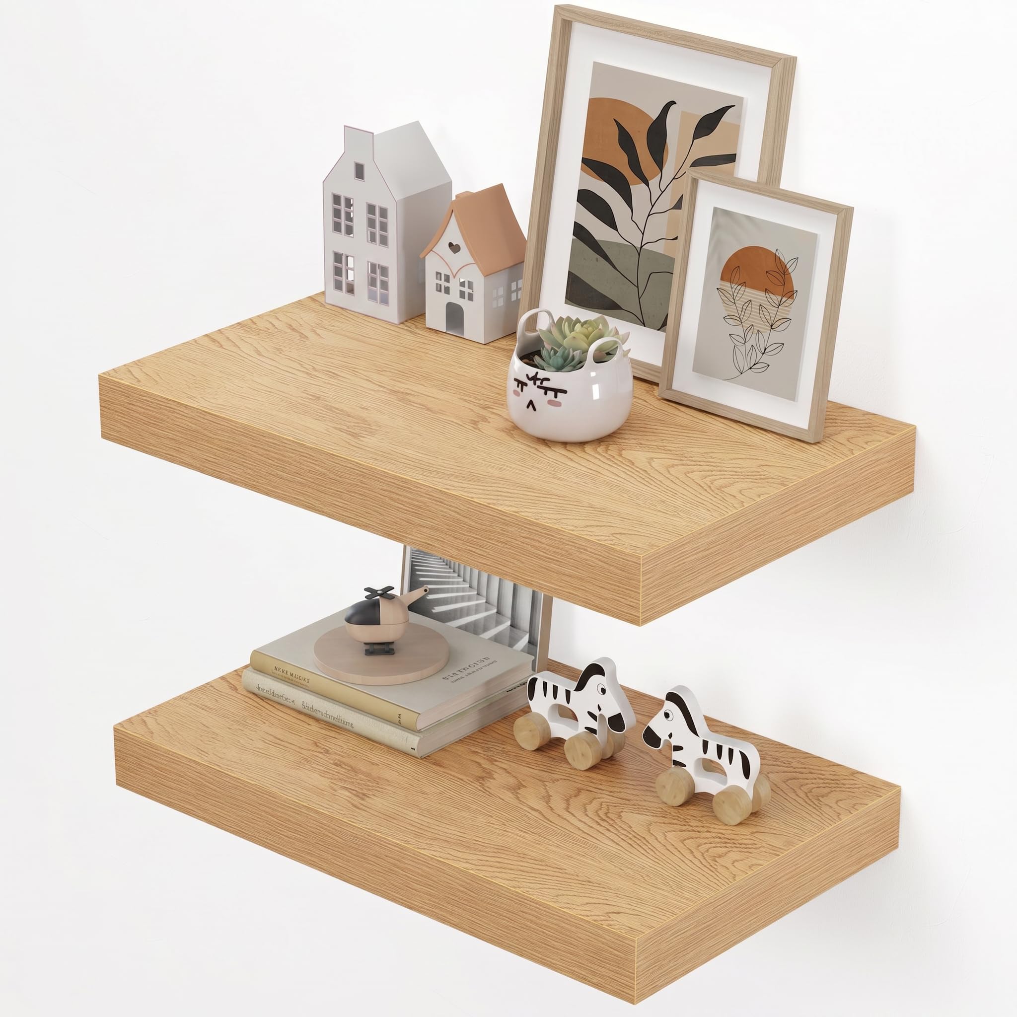 Dreamland 20" Floating Shelves for Wall, 12" Deep Thicker Floating Shelves, Wall-Mounted Shelves for Bedroom, Living Room, Kitchen, Bathroom, Oak - Set of 2