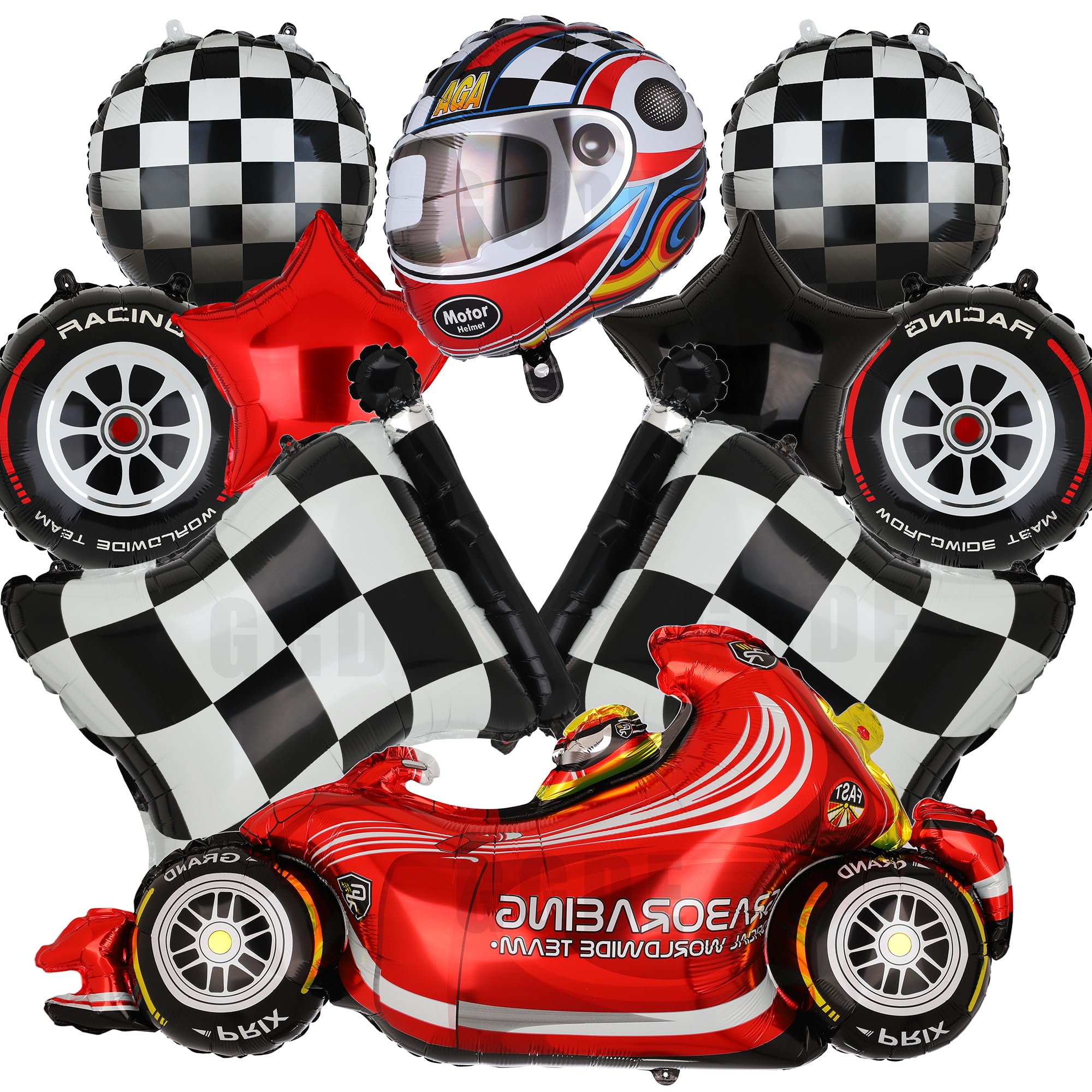 GGDE Race Car Balloons Tire Balloon Chequered Flag Balloons Helmet Balloons Baby Shower Kids Two Fast Speedy Race Car Themed Birthday Party Decor