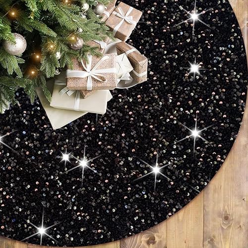Miniatura 7 de Falda de árbol de Navidad grande de 46 pulgadas, falda de árbol de Navidad con purpurina, falda de base de árbol de secuencia púrpura oscuro, falda