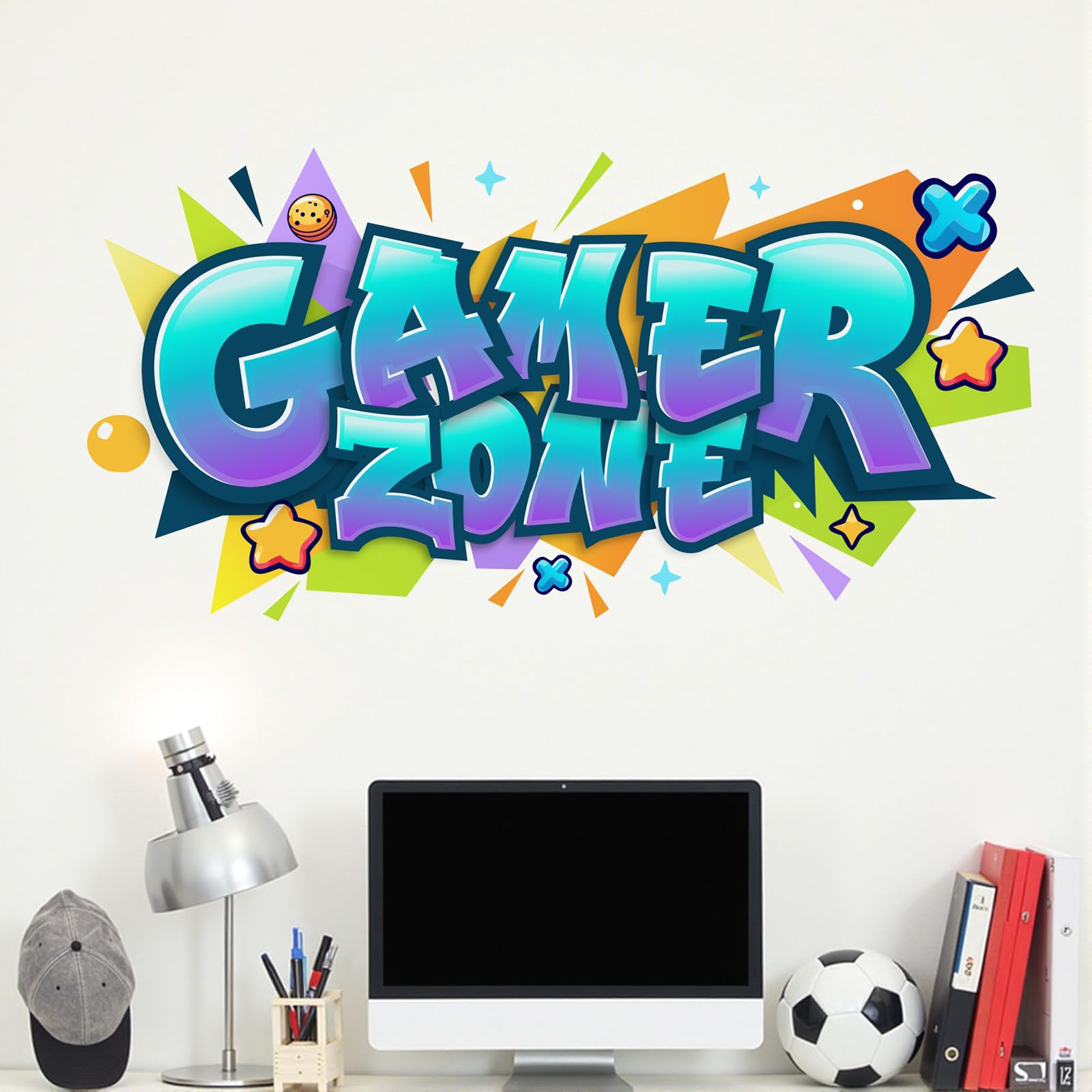 KAIRNE Gamer Zone Wall Stickers 3D Broken Wall Large Vibrant Video Game Decor for Boys Bedroom Gaming Stuff Accessory for Kids Room Nursery Graffiti Gaming Room Accessories Decor 95x50cm - Image 2