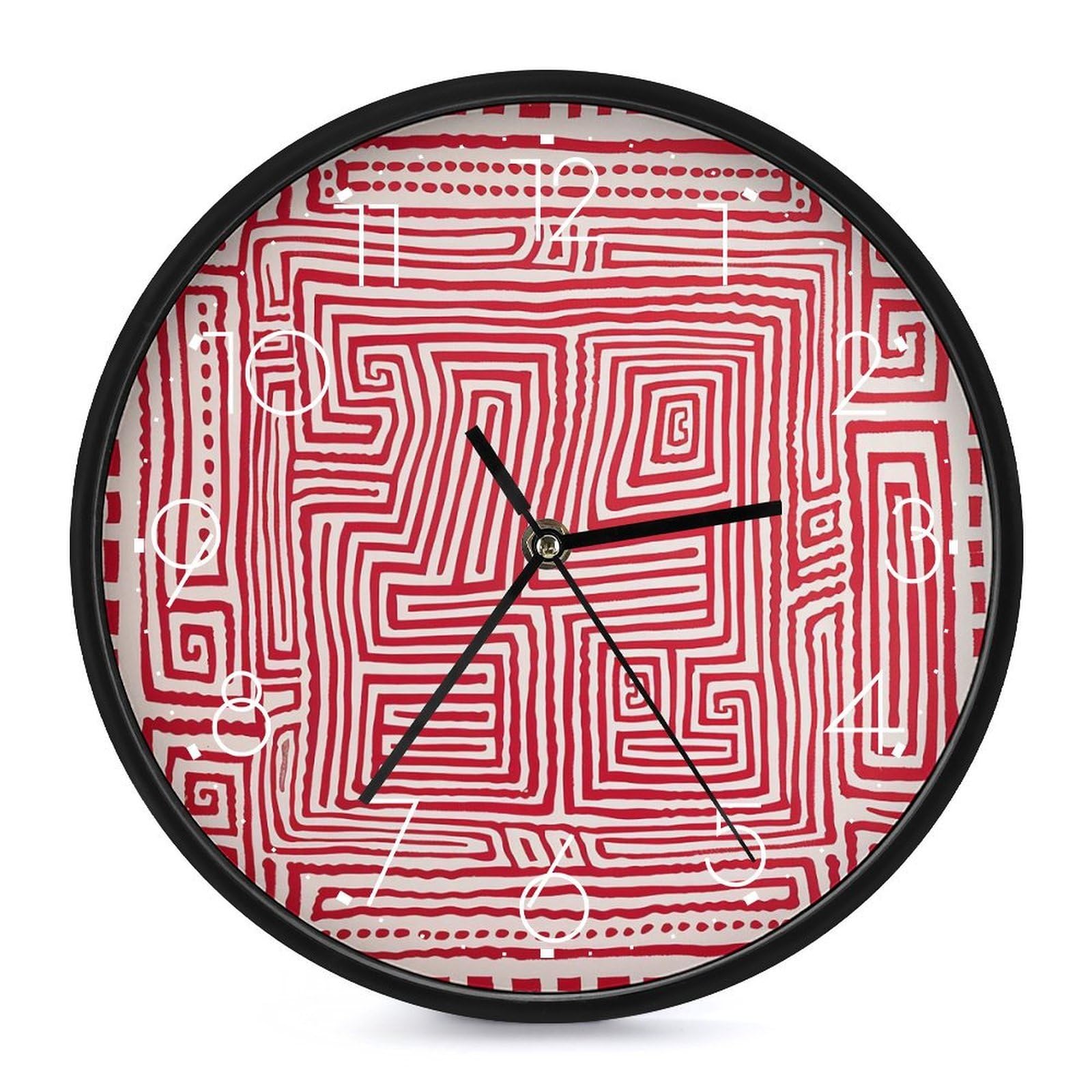 XOPEKVLAWM Wall Clock 10 Inch Non-Ticking Silent Modern Simple Style Round Decor Clocks Red Ink Drawing Clock Decorative Battery Operated Wall Clocks for Home Office Living Room Bedroom Kitchen