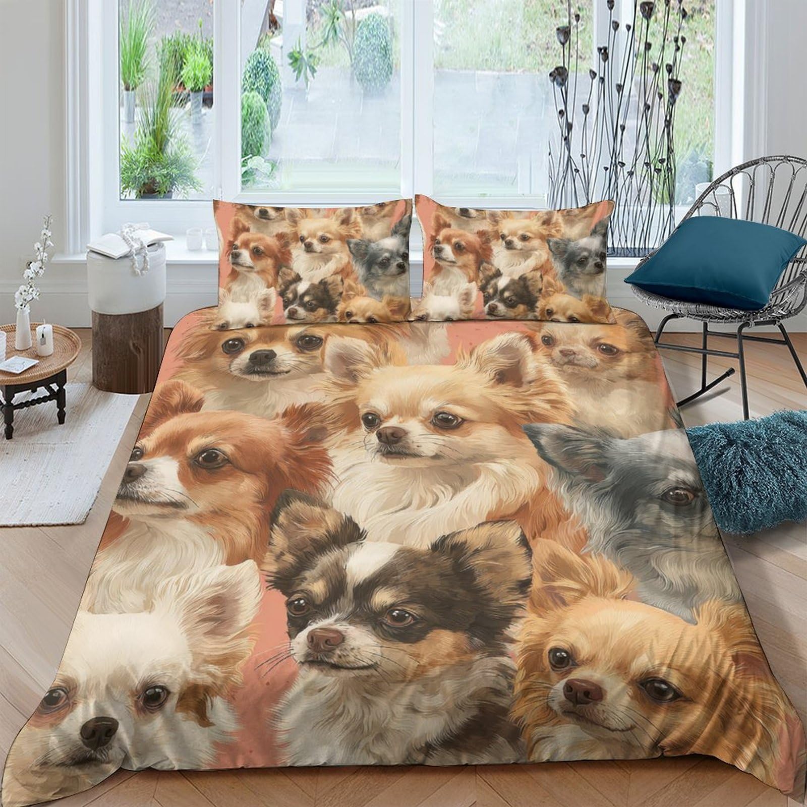 Ctjqhvkz Style-10 3D Printed Chihuahua Dog Fitted Sheet Microfiber Soft Brown White Puppy Bed Cover Bedroom Mattress Protector Single（135X200cm）