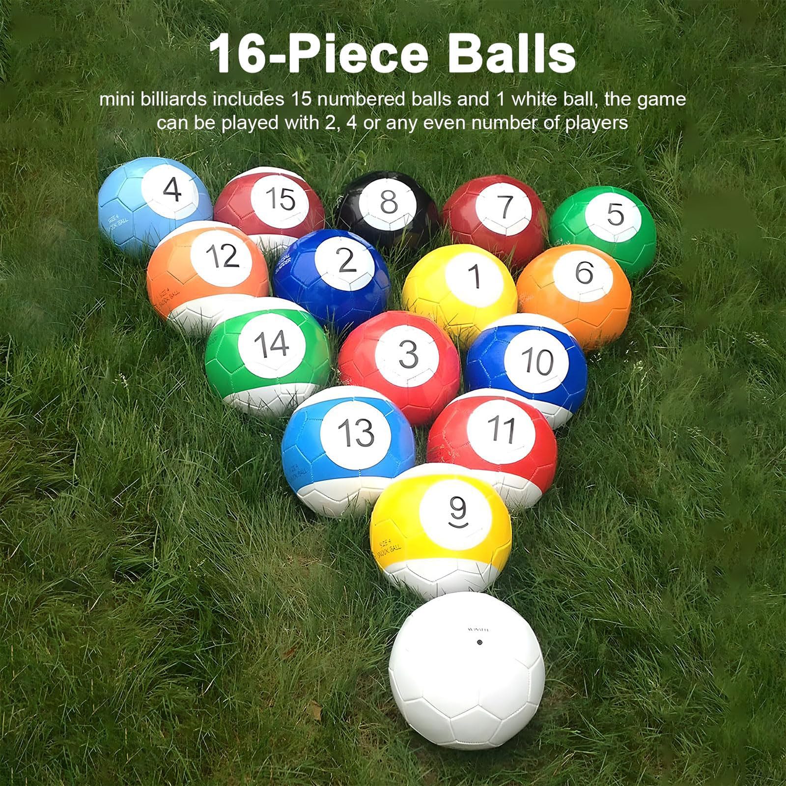Aufblasbare Billard-Fußball-Fußball-Snooker-Bälle, Tischspiele, 16-teiliges Leder-Fußball-Pool-Kick-Billard-Set, riesiges Snooker-Straßenspiel, für Garten-Hinterhof-Spielzimmer