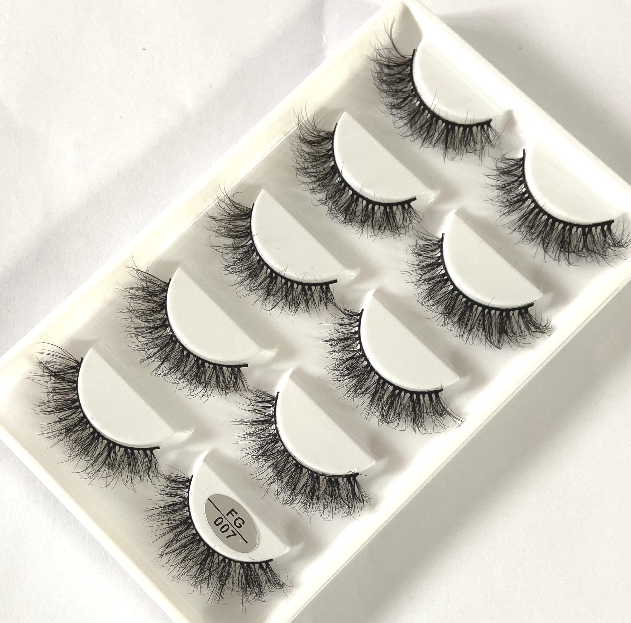 HBZGTLAD 5Pairs 3D Faux Mink Lashes Natural Long Fluffy False Eyelashes Soft Eye Lashes Reusable Makeup Short Lashes Extension for Beauty (FG-007)