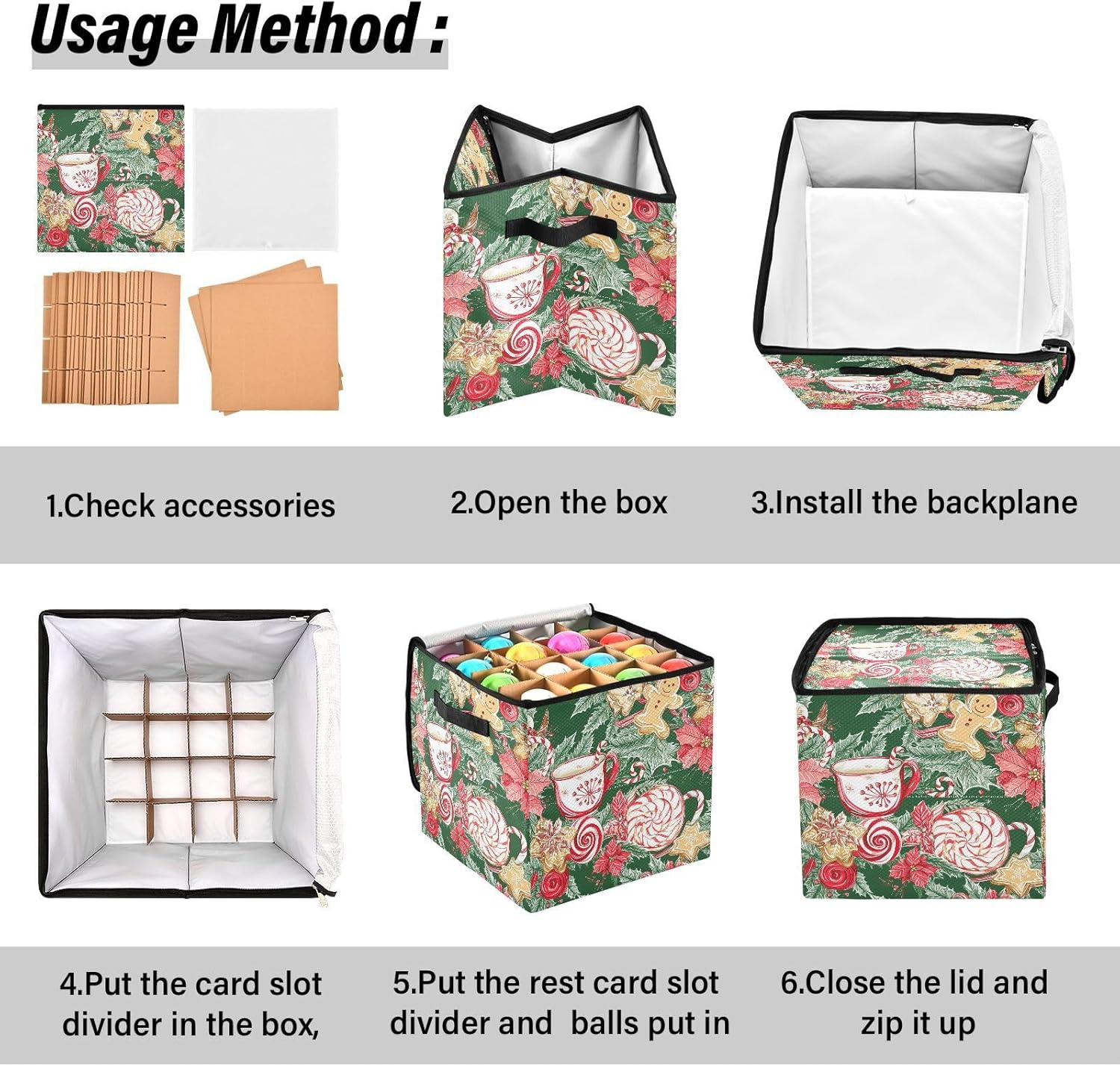 High Capacity Christmas large ornament storage Holds Up to 64, Zippered Top telescoping Holiday Storage Case with Lid,Christmas Cups Flowers