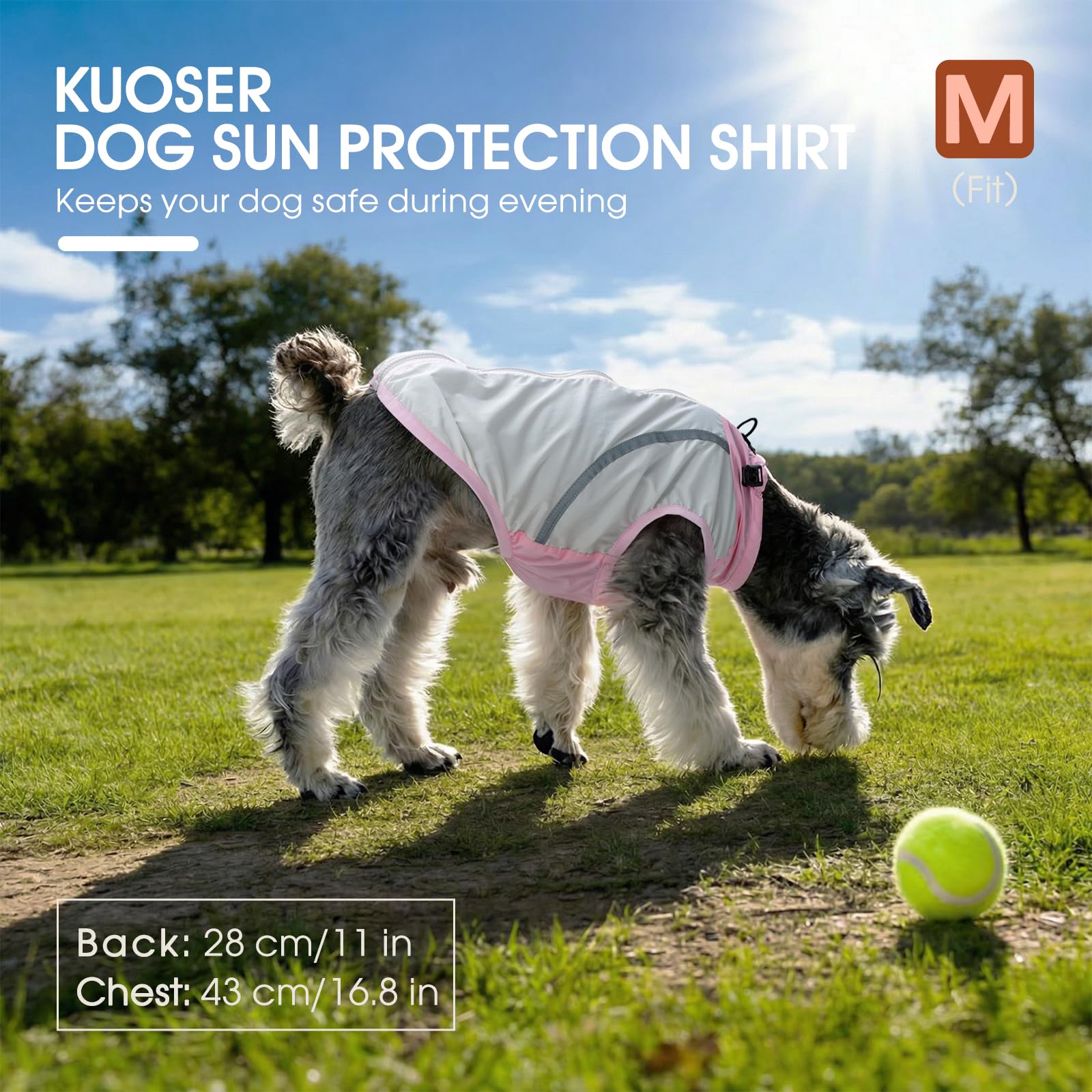 Kuoser - Camiseta de protección solar para perros, UPF50+ Chaleco para perros pequeños, Camiseta de protección solar transpirable para cachorros con cremallera y bandas reflectantes para verano y