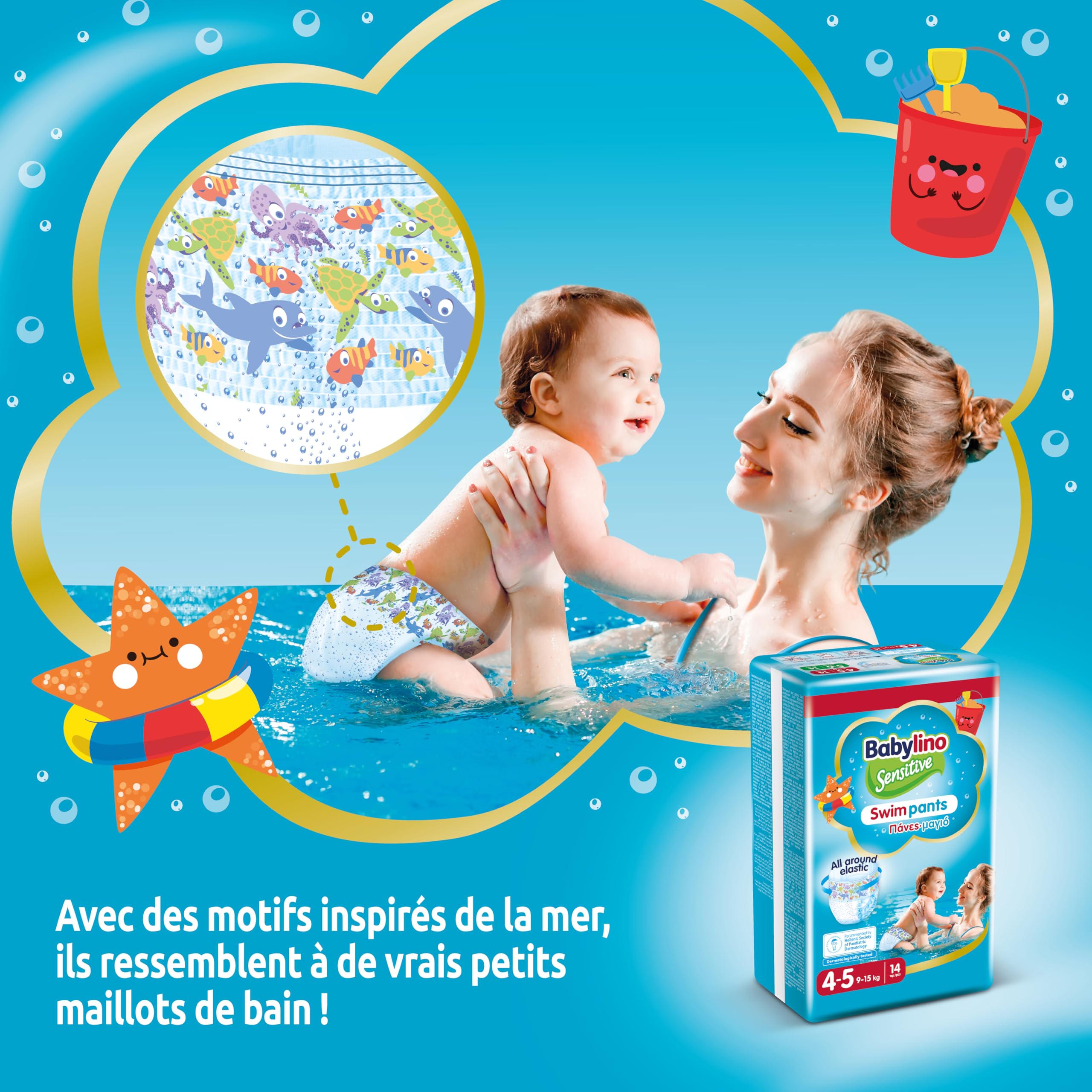 Babylino Sensitive SwimPants, couches de mer et piscine, taille 4-5 (9-15 kg), 14 unités