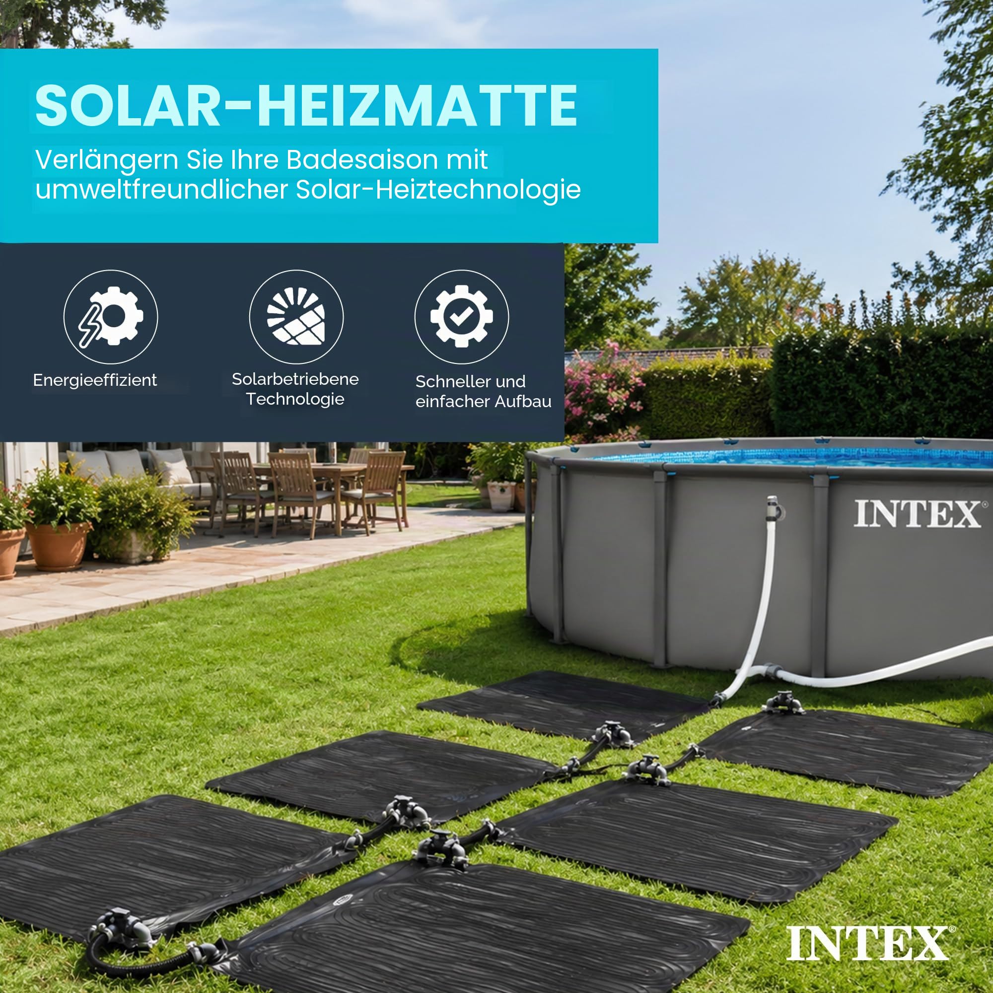 Intex Solarheizungsmatte für oberirdische Schwimmbecken, 119,4 x 119,4 cm