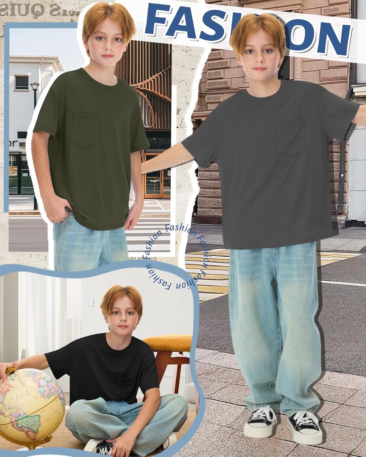 3 Pack Boys T Shirts Kids Oversized Shirts Short Sleeve Crewneck Tees Loose Fit Casual Summer Basic Tops 5-14 Years