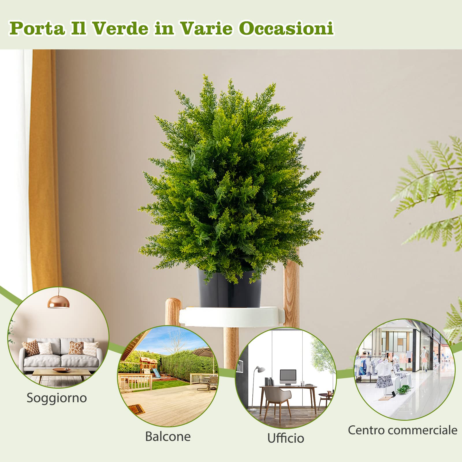 COSTWAY Pianta Finta 54 cm, Cedro Artificiale Resistente ai Raggi UV con Vaso Riempito di Cemento e Foglie Lussureggianti, Alberi Artificiali da Esterno e Interno