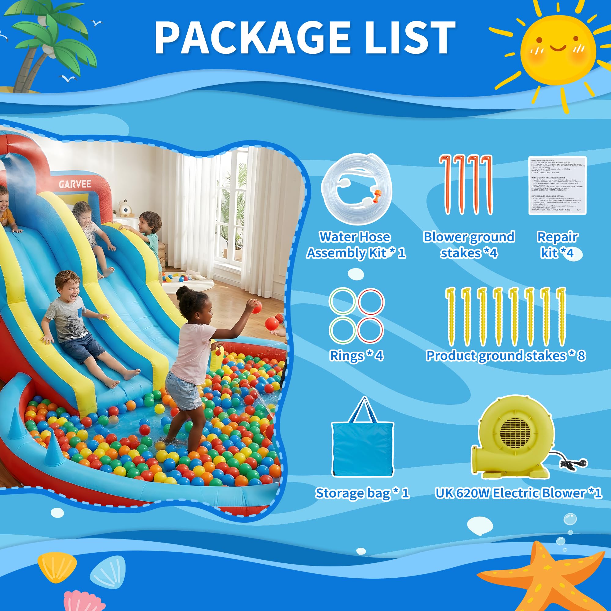 Hüpfburg mit Wasserrutsche, Hüpfburg XXL mit Gebläse, Hüpfburg Outdoor Springen,Wasserpistole,Splash Pool, Rutsche Outdoor, Children's Bouncy Castle for Indoor or Spiele Gartenspiele, Garten Spielzeug