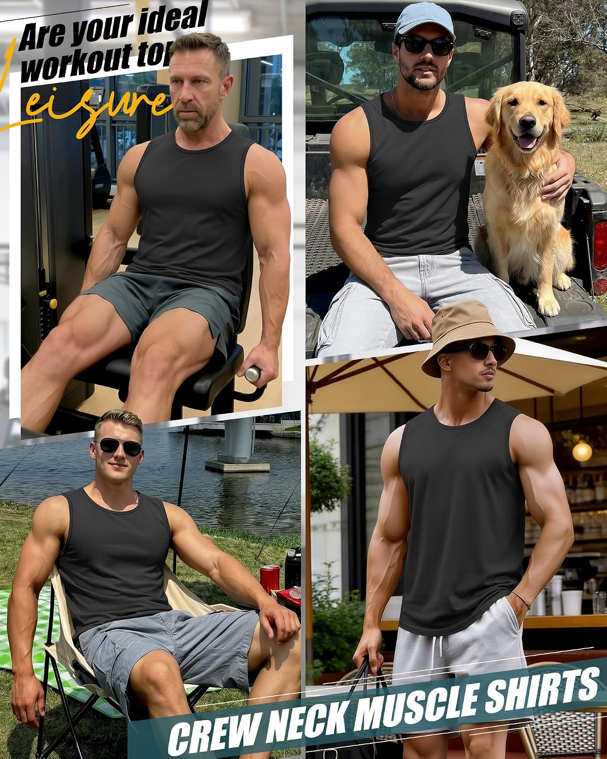 Evervibe 3 Pack Big and Tall Cotton Men's Tank Tops Plus Size Workout Sleeveless Tee Shirts Crew Neck Muscle Shirts L-5XL