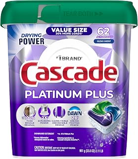 Cascade Platinum Plus Dishwasher Pods 62 Count Clean Scent - 2X Dawn Power for Spotless Dishes