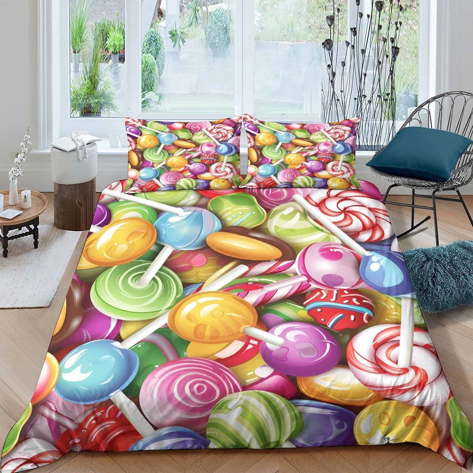 Ctjqhvkz Style-9 3D Printed Colorful Candy Pattern Fitted Sheet Microfiber Soft Lollipop Bed Sheet For Bedroom Guest Room Dorm Decor Single（135X200cm）