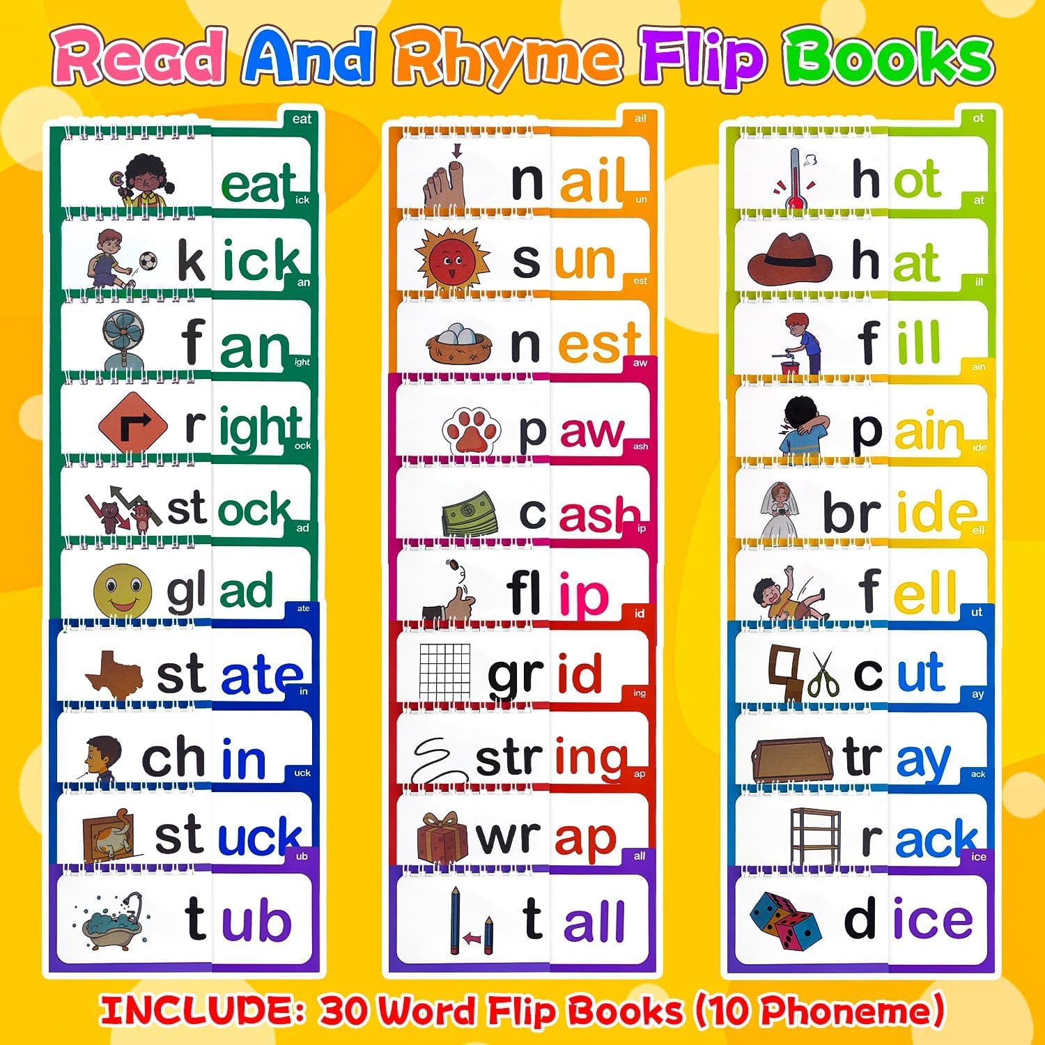 ASQzhuLIWing 30pcs reading rhyme flip book, word family flip word family construct ABC vocabulary flash card, educational reading book suitable for children and classroom - Image 3