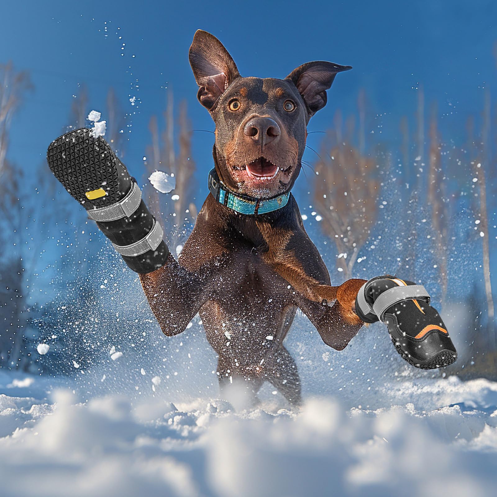 OHCOZZY Zapatos Perro Impermeables Profundos, Botas Altas del Perro con la Lengüeta en Forma de V, Resistente al Desgaste Suela Protector de la Patas Perros Pequeños, Medianos y Grandes 4 Piezas,L