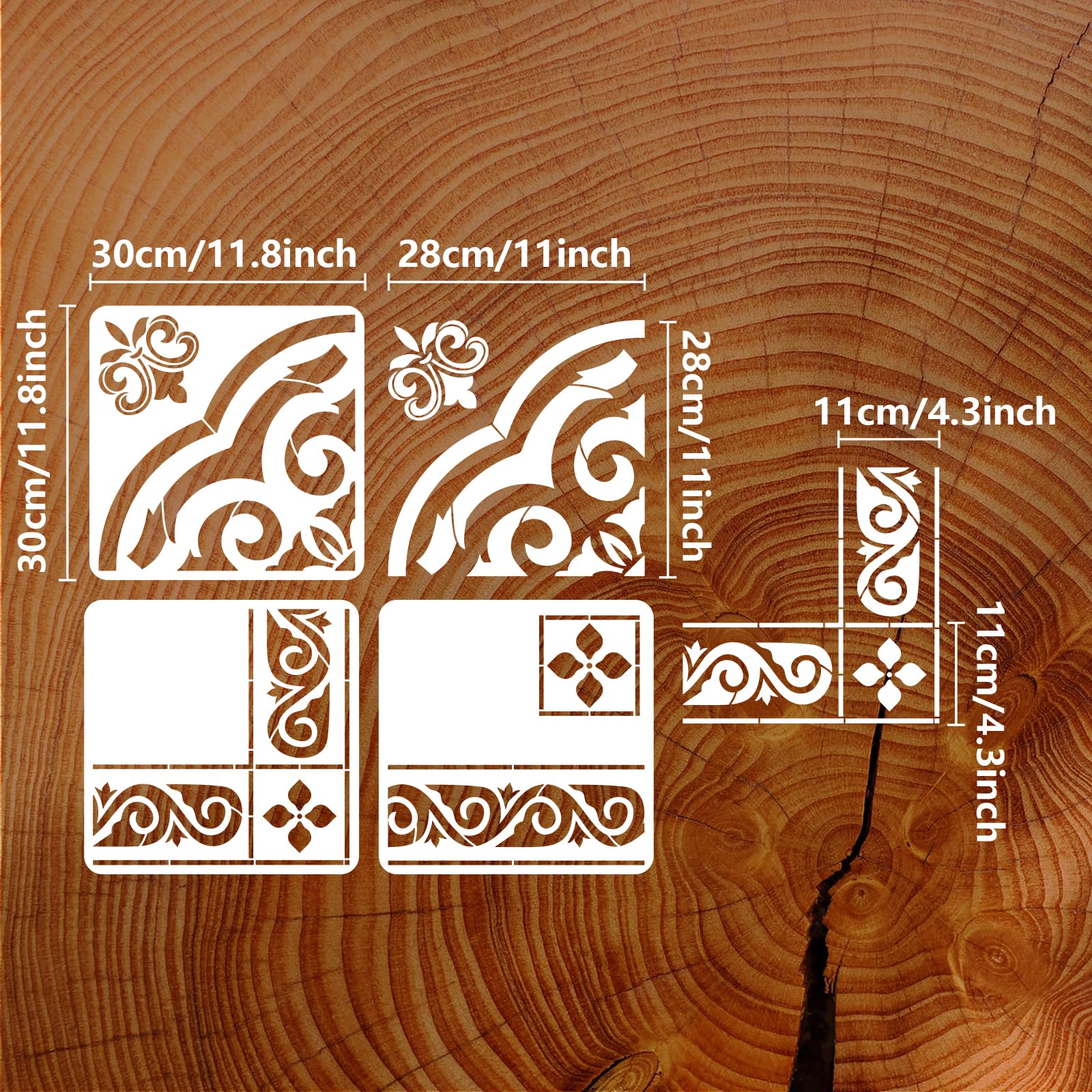 10 Stencil Per Bordi E Angoli Floreali 24x12 Cm - Grandi Maschere Riutilizzabili In PET Per Pittura Su Pareti, Mobili, Legno, Tela, Scrapbooking - 6