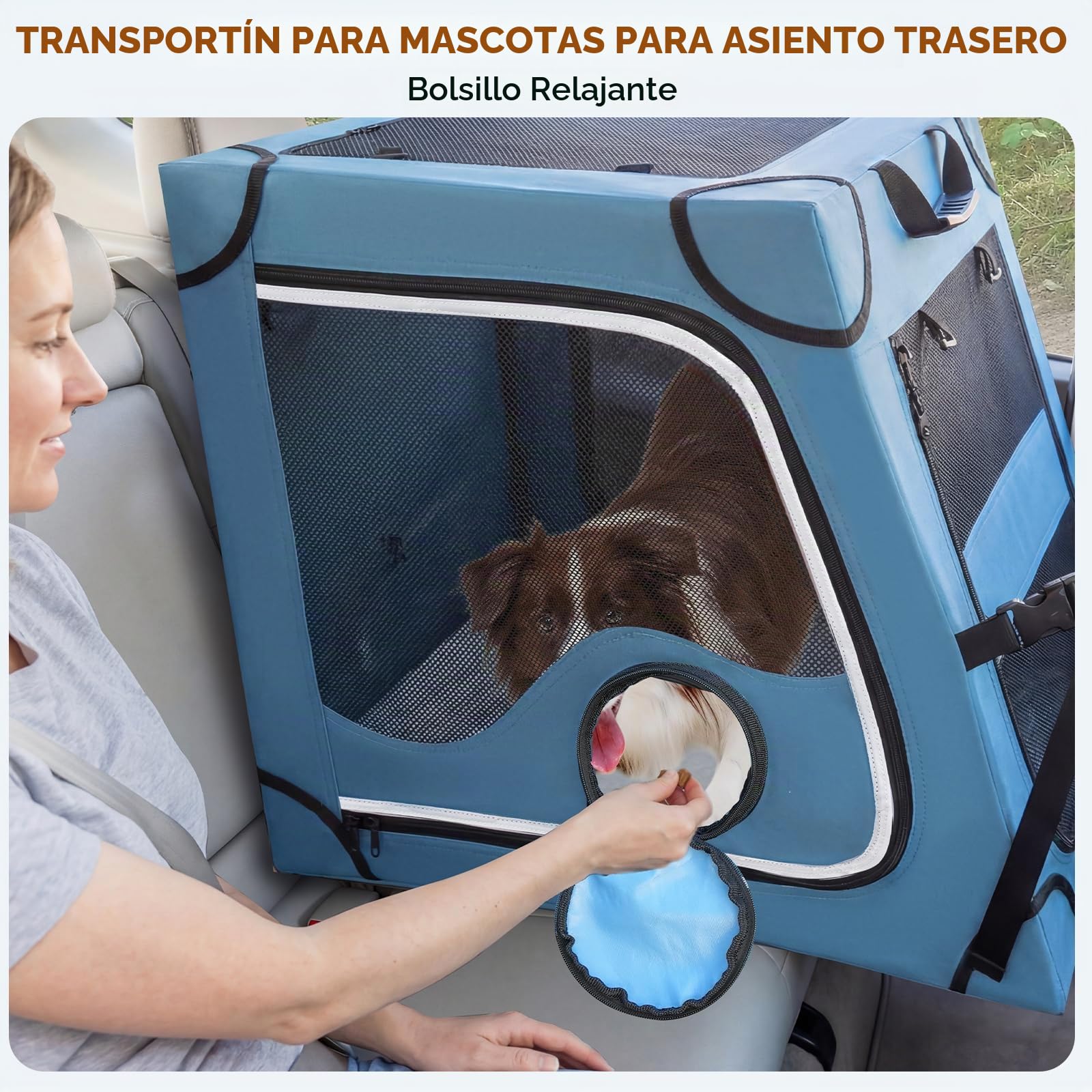Snagle Paw Jaula portátil para perros para viajes en coche, armazón de metal para mascotas, transportín para mascotas para asiento trasero de coche, se asegura con correa para reposacabezas y cinturón