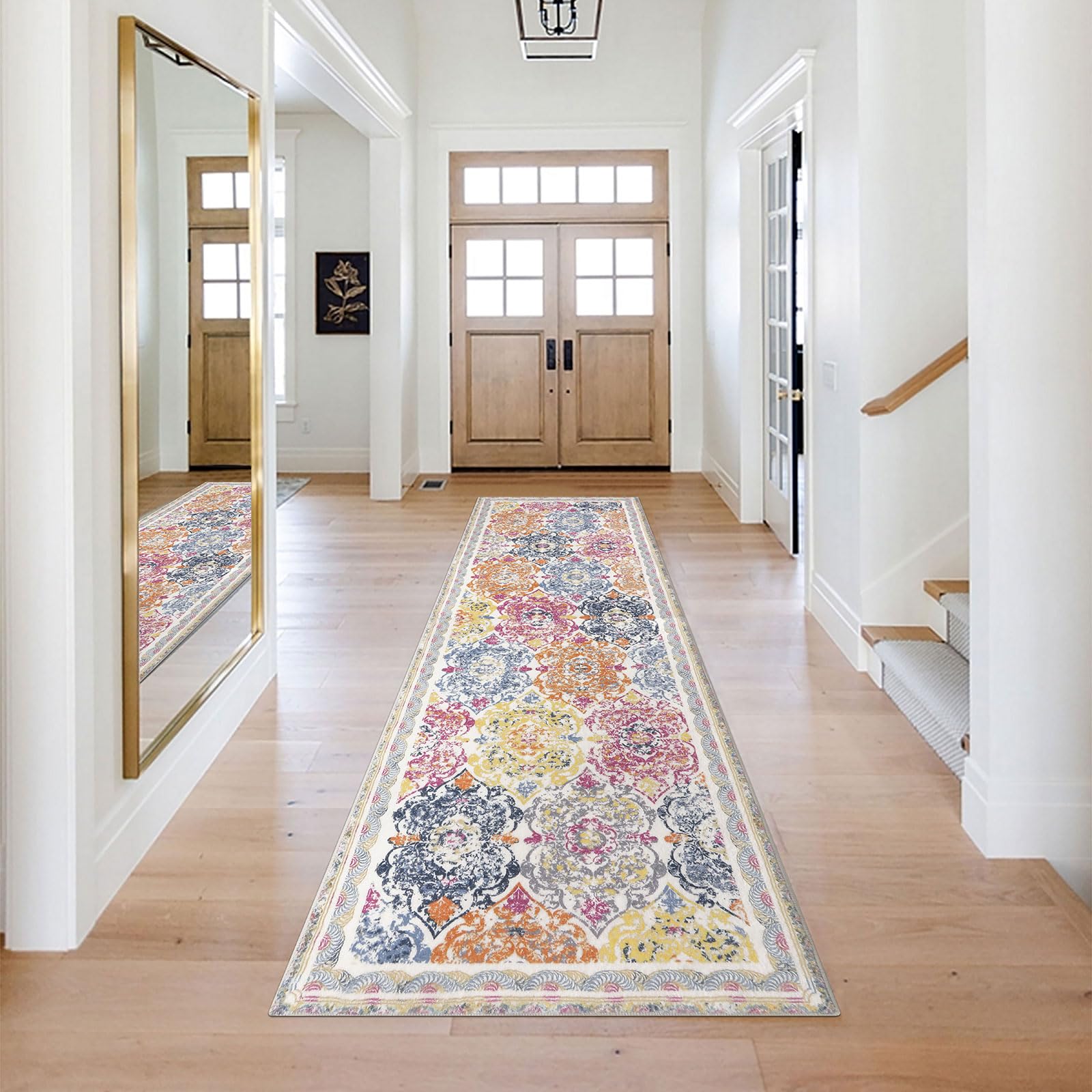 Enyhom Alfombra de Pasillo de 75 x 243 cm de Largo, Lavable, Peluda, Suave, Antideslizante, Vintage, Bohemio, Cocina, baño, Entrada, Dormitorio, Escalera, Colorido