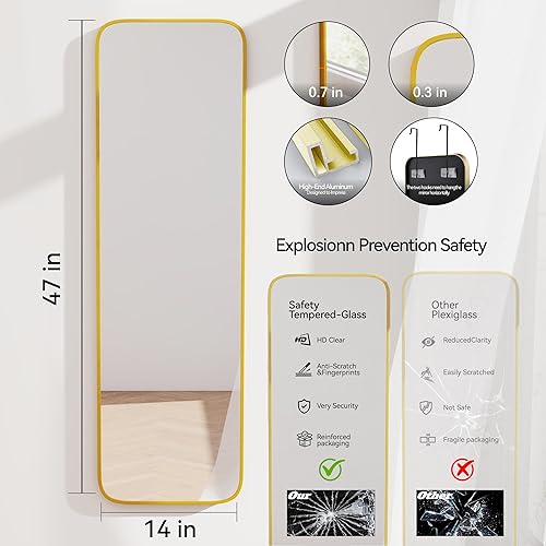 Miniatura 10 de Espejo redondo de 20 pulgadas montado en la pared para colgar o contra la pared, marco de metal, espejo de maquillaje para entrada, dormitorio,