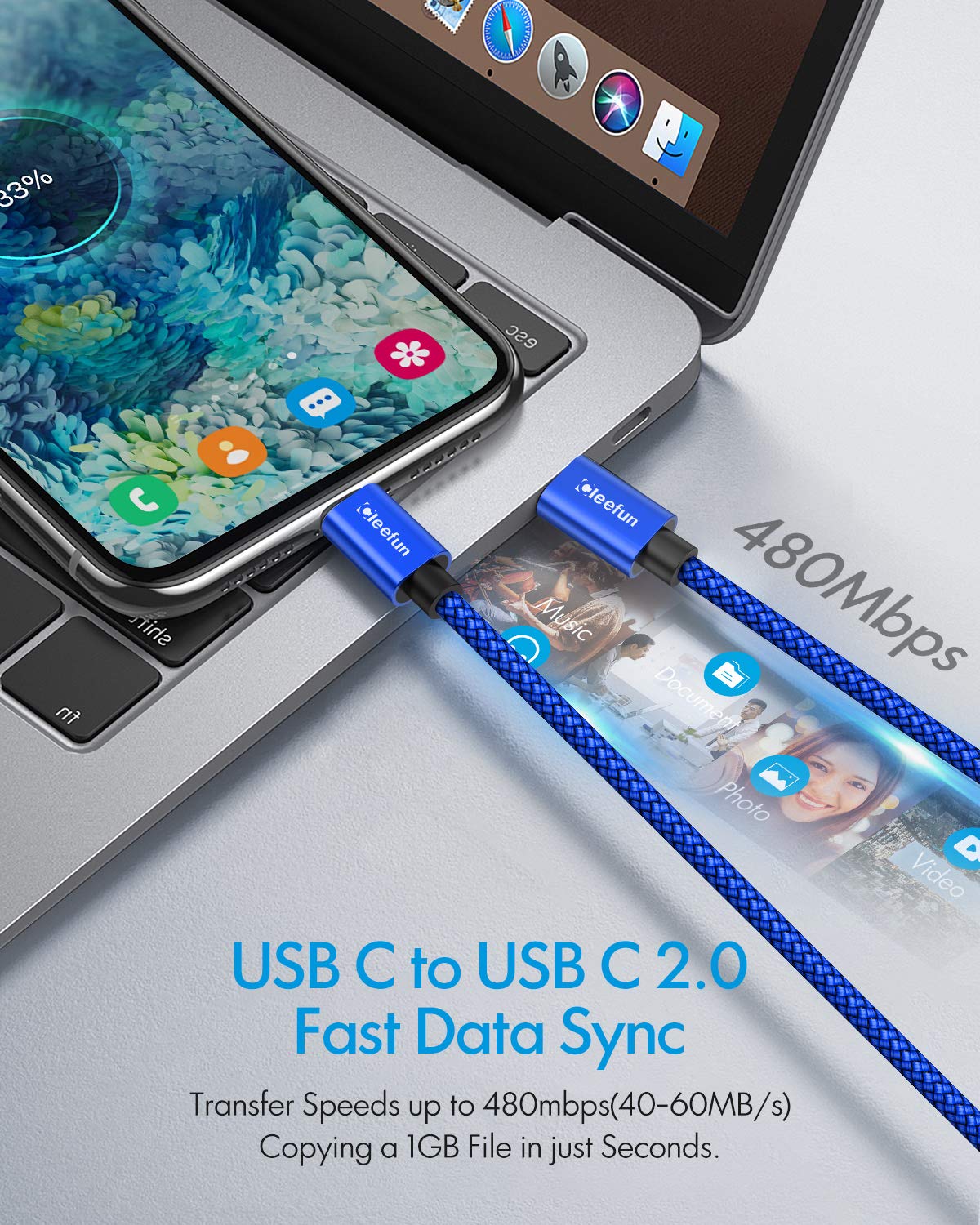 CLEEFUN 3M, 2Pack Cavo USB C a USB C Lungo, Tipo C QC 3.0 PD 60W Ricarica Rapida Type C Caricatore Cavetto per Samsung Galaxy S21+ S21 S20+ S20 S22+ S22 Note 20 10 Ultra Plus A51 A70 A71, Pixel,Switch