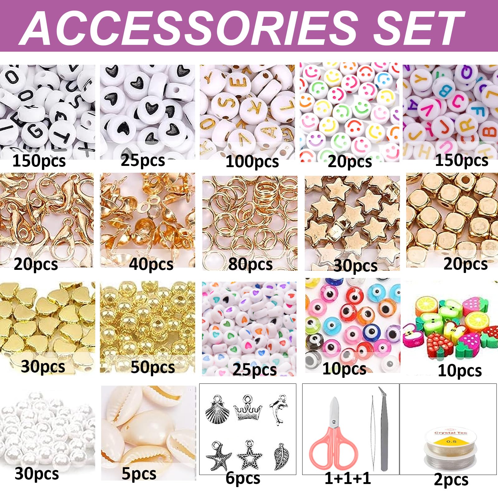 168 Colores 74746 Pezzi Perline per Braccialetti, 2mm Perline per Bigiotteria Bambini Adulti Fai da Te, Kit Braccialetti Fai Da Te Bambina Perline per Gioielli fai da te con Sorridente Lettere Perline