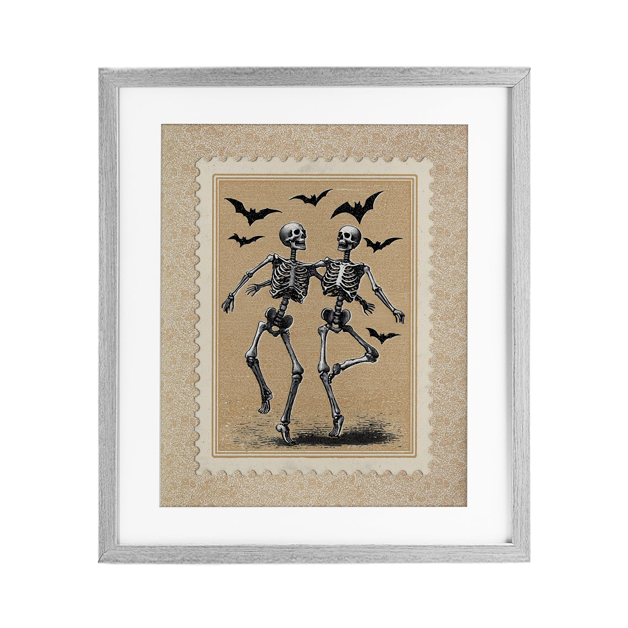 Stupell Industries Vintage Dancing Skeletons Stamp Birch Framed Print Under Glass, design by Arlington Prints, 16 x 13
