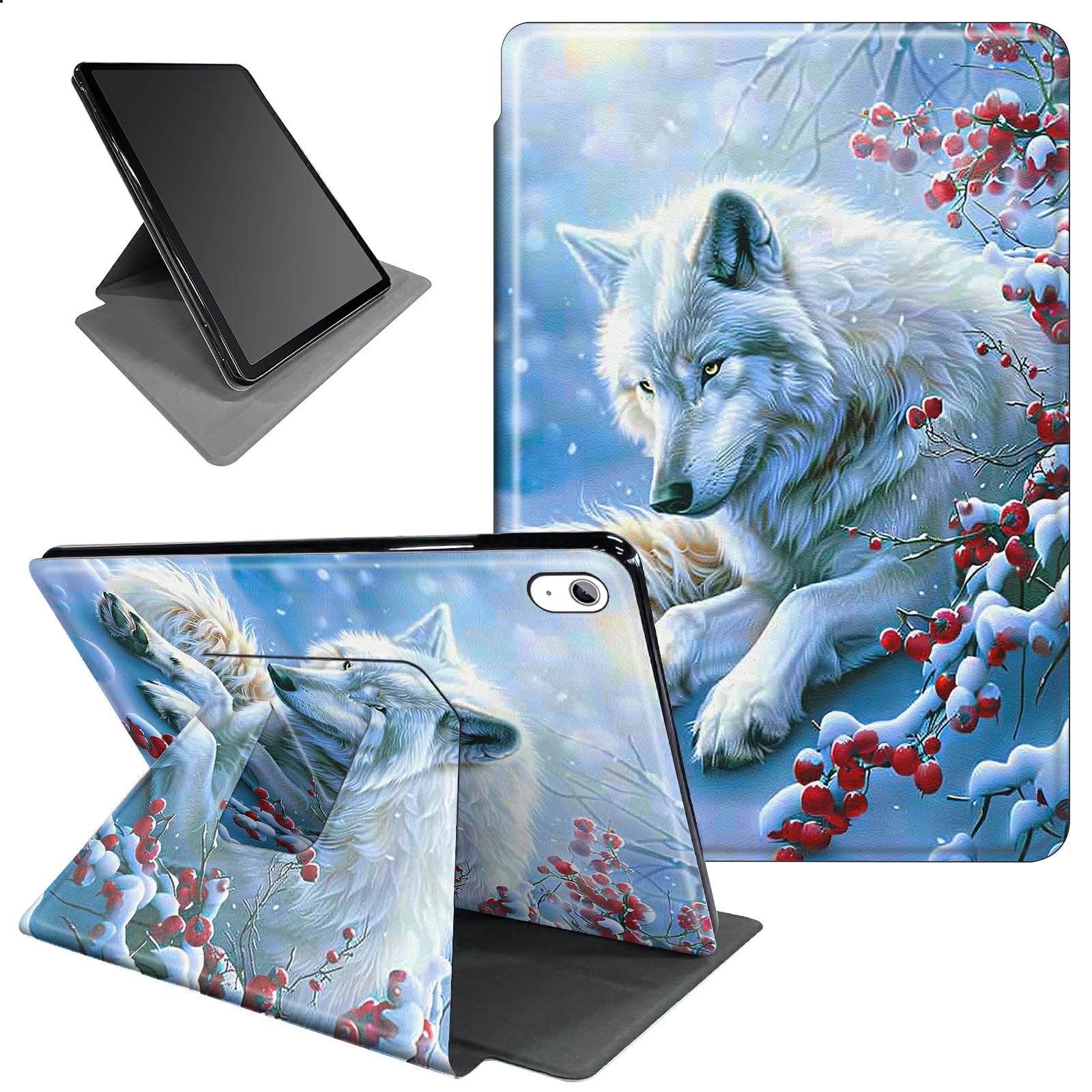 BFSEROBJ for iPad Air 13 inch Case (M2) 360 Rotating Degree Stand Smart Cover with Auto Wake/Sleep Case for iPad Air 13 inch 2024 Release - White Wolf