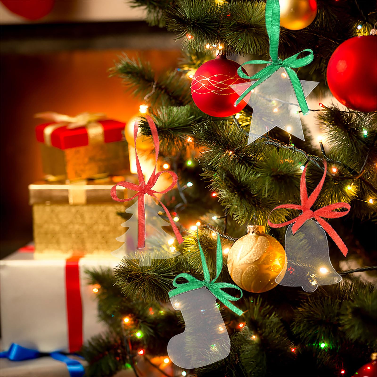 Toyvian 80 Piezas Adornos Navideños de Acrílico Transparente para Árbol, | Interior y Exterior, Ligeros y Compactos, Resistentes a Roturas, Uso Prolongado, Ambiente Navideño