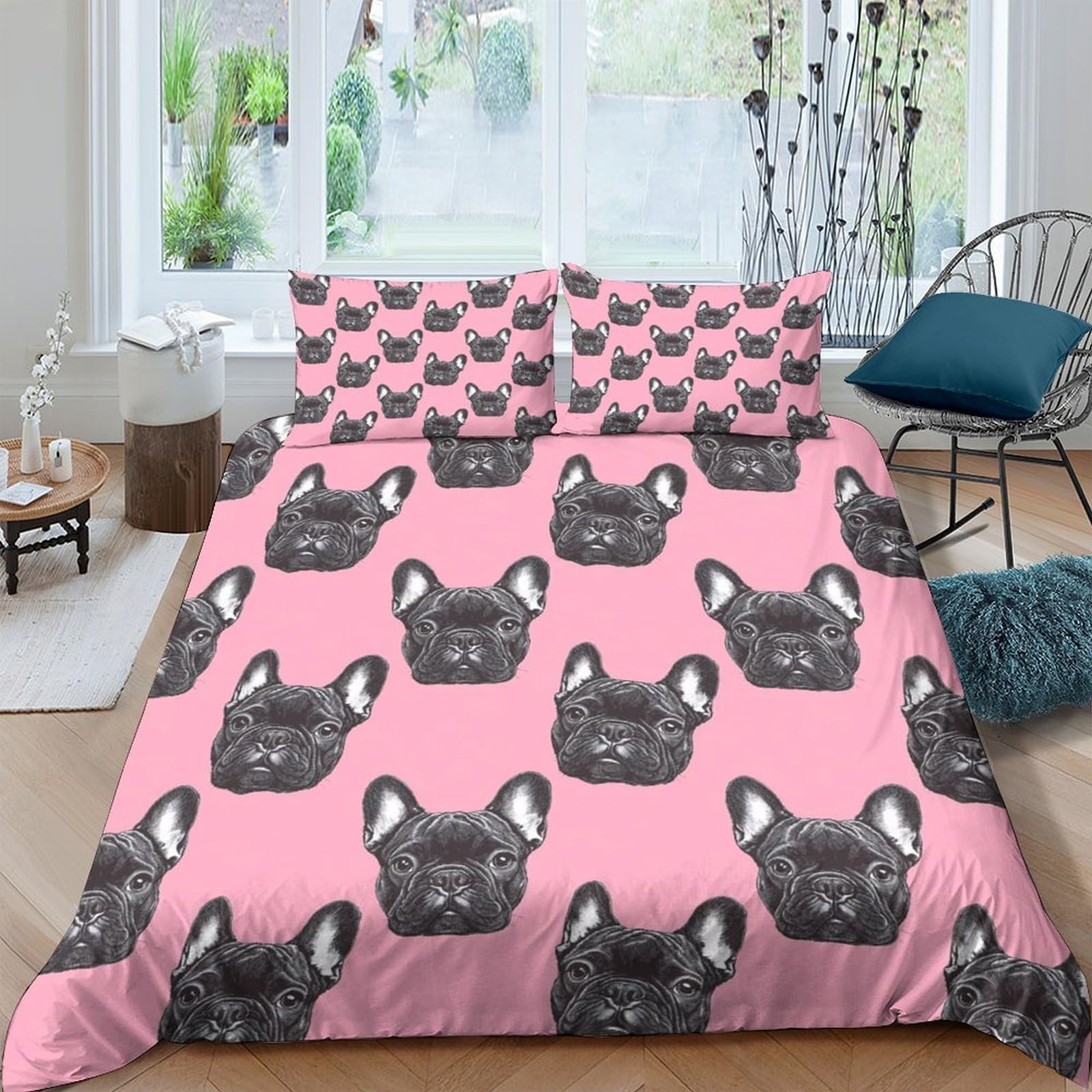 Ctjqhvkz Style-4 3D Printed French Bulldog Pink Fitted Sheet Microfiber Soft Anti-Slip Bed Cover For Bedroom Guestroom Decor Washable Single（135X200cm）