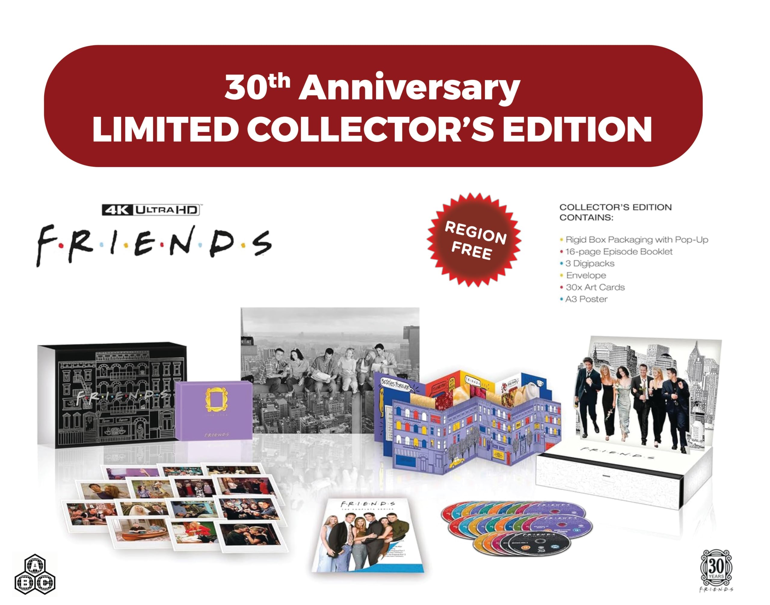 Friends: The Complete Series 30th Anniversary Collector's Edition, 4K Ultra HD, Region Free, with Art Cards and Extra Collectibles