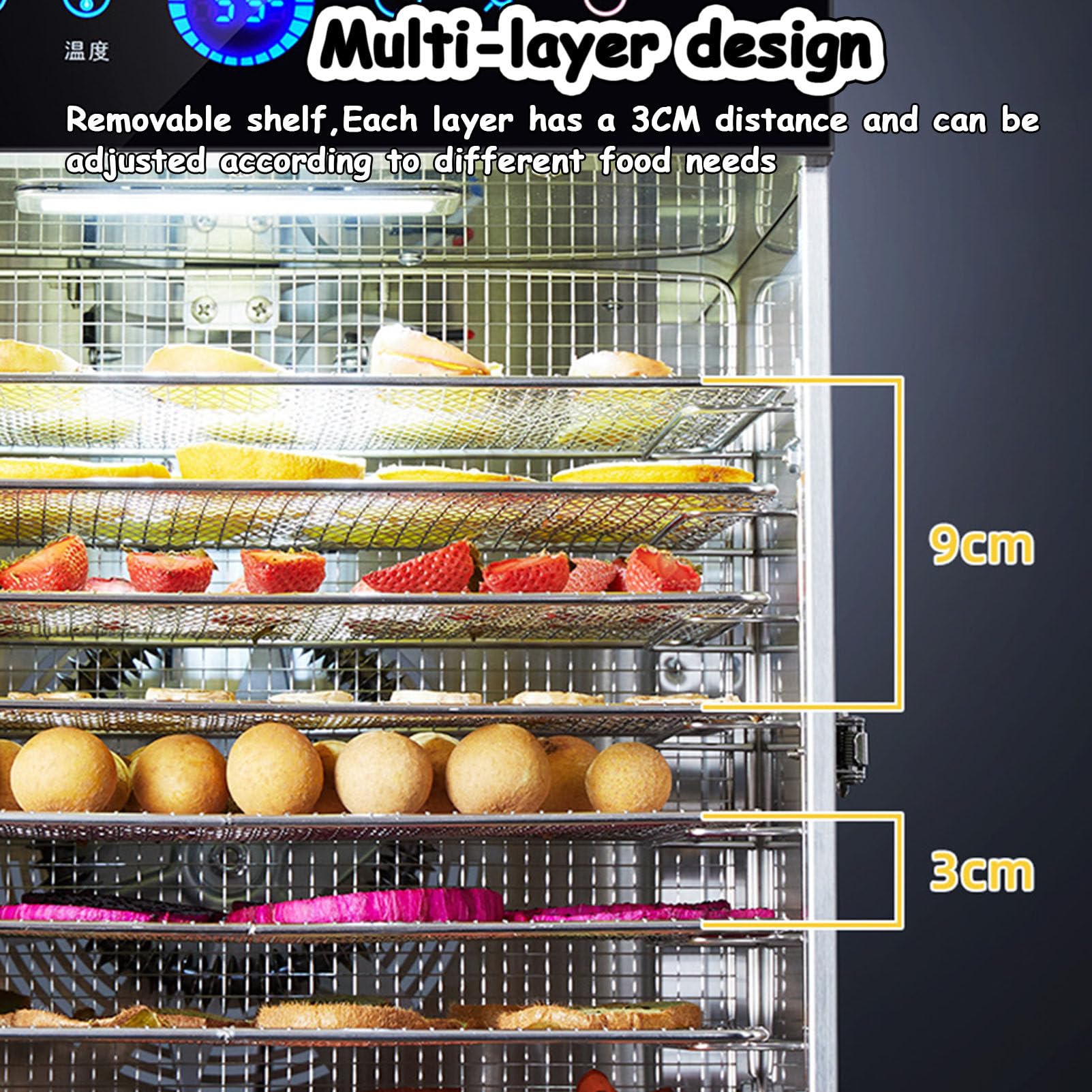 Essiccatore alimentare a 8 vassoi in acciaio inox con termostato regolabile e timer digitale – Essiccatore commerciale per frutta, verdura, carne, a scatti di pesce, erbe aromatiche