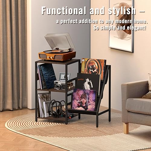 Miniatura 3 de Soporte para tocadiscos con estación de carga, almacenamiento de discos de vinilo de 3 niveles, mesa para tocadiscos con capacidad para hasta 200