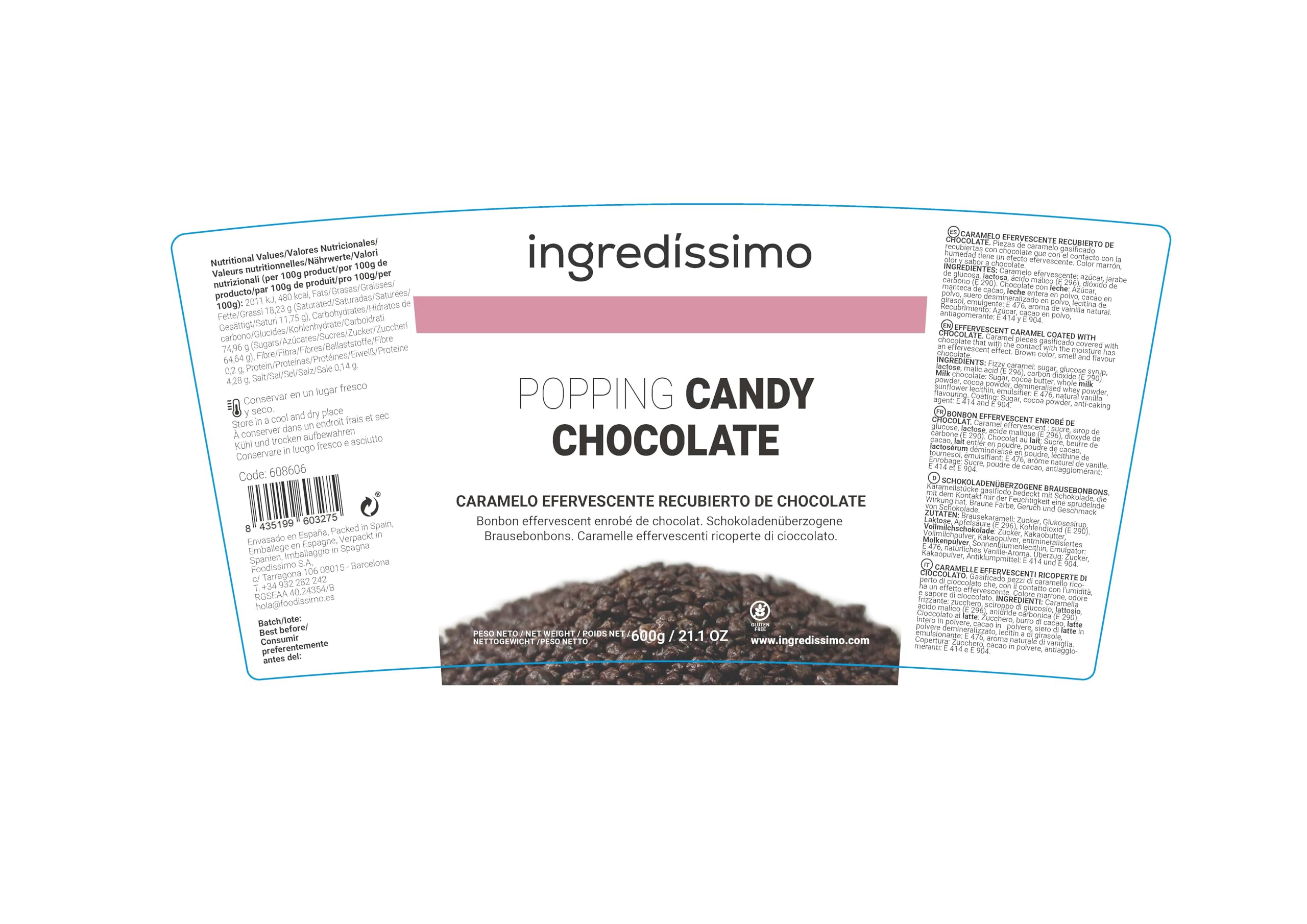 Ingredíssimo - Popping Candy Chocolate 600g | Caramelo Efervescente | Recubierto de Cacao | Topping Gourmet y Decoración