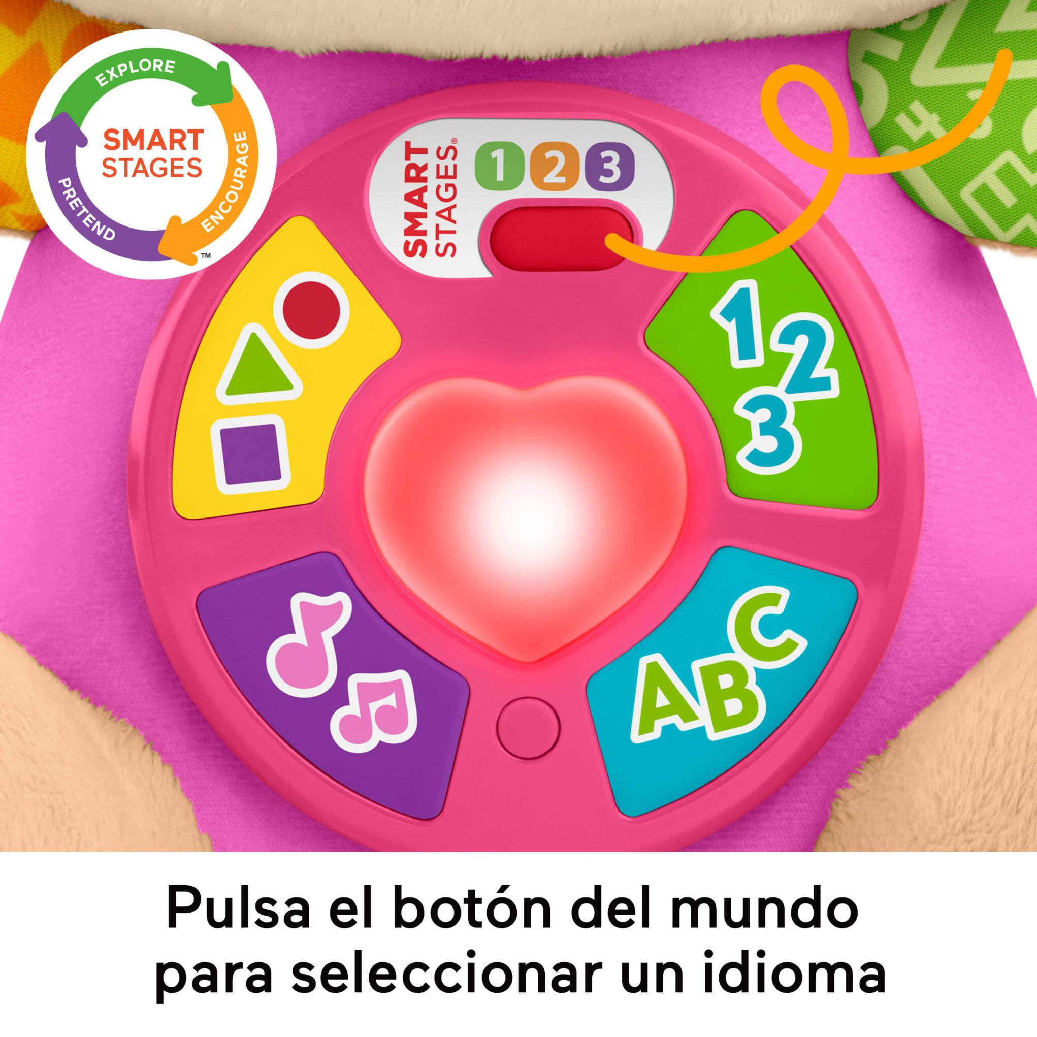 Fisher-Price Laugh & Learn Perrita con Smart Stages Peluche musical de aprendizaje con Smart Stages para bebés a partir de 6 meses, versión multilingüe: Italiano, Español, Portugués, Inglés, JFD35