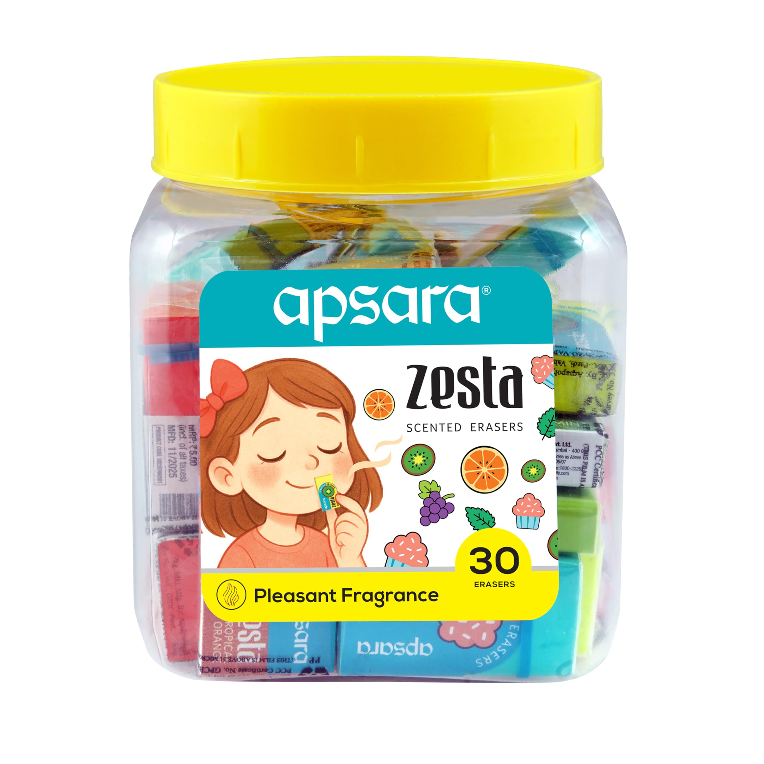 Apsara Zesta Premium Assorted Scented Eraser | Clean Dust Free Erasing | Soft, Smooth & Residue-Free for Students & Artists | Jar Pack of 30 Erasers-image-14