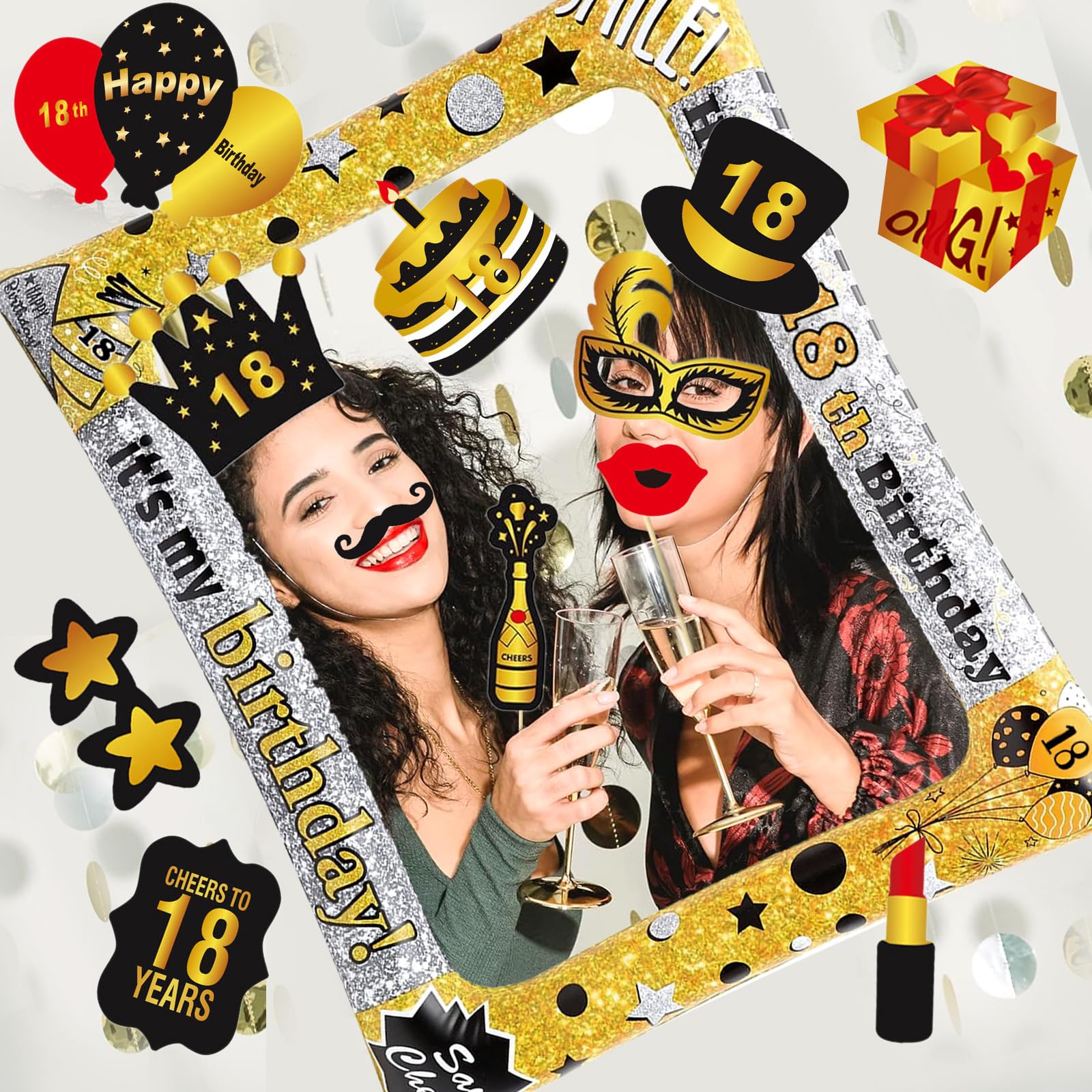 Cornice Gonfiabile 60° Compleanno - Oro Rosa, Con Accessori Per Foto Booth, 35 Pezzi - Foto 3