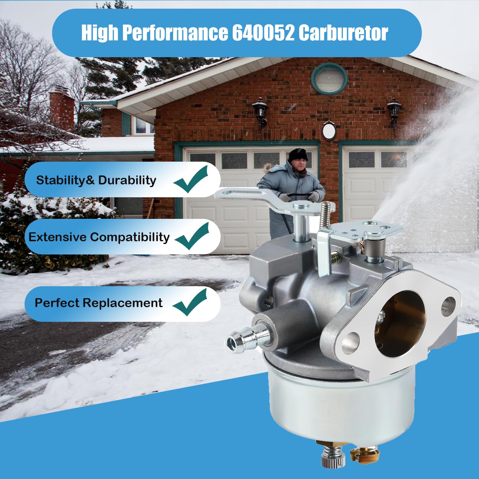 640084B Carburateur souffleuse à neige compatible avec Tecumseh 5HP MTD 632107A 632107 640084 640084A Toro 521 souffleuse à neige HSSK40 HSSK50 HS50 LH195SA – pour 640084B Snow Carburateur