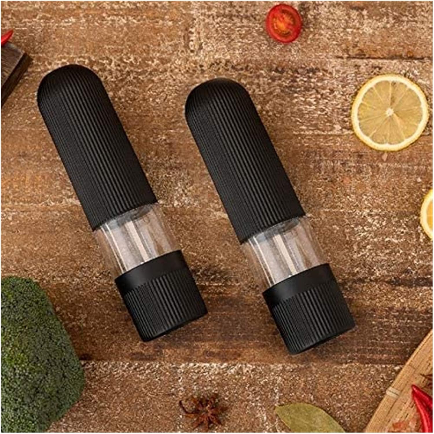 Electric Salt and Pepper Grinder Set - Battery Operated Stainless Steel Mill (2 Mills) - Automatic One Handed Operation - Adjustable Shakers - Ceramic Grinders