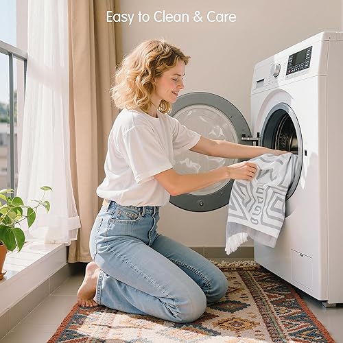 Miniatura 8 de Hokway Funda de sofá de felpilla con borlas, tela bohemia antideslizante para mascotas, protector de sofá reversible en forma de L (gris bohemio, 71